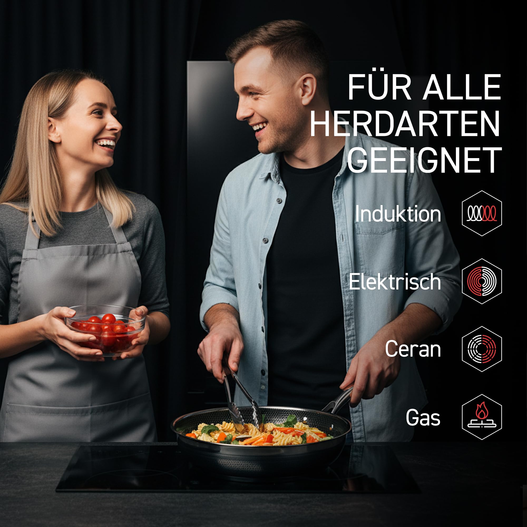 HexClad Hybrid-Wok, Ø 30 cm – Antihaftbeschichtete Wokpfanne mit Stay-Cool-Griff – Edelstahl Wok für alle Herdarten, auch Induktion – Wok Pfanne PFOA-frei*, backofen- und spülmaschinenfest