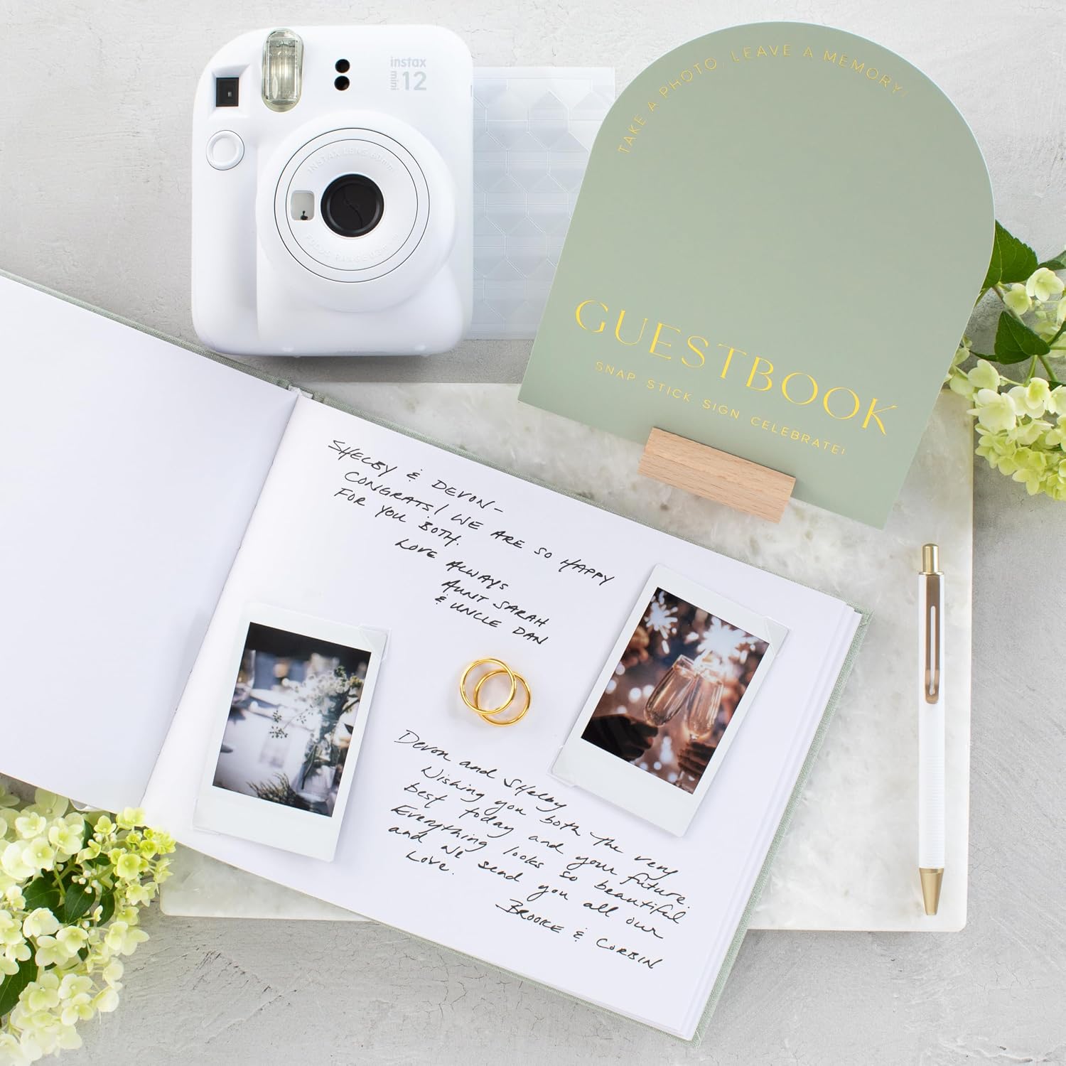 Beautiful Wedding Guest Book Set With Personalized 2025 Year for Your Wedding Reception – Elegant Polaroid Photo Guestbook w Linen Cover, Sign, Luxury Pen & Adhesive Photo Corners to Capture Memories