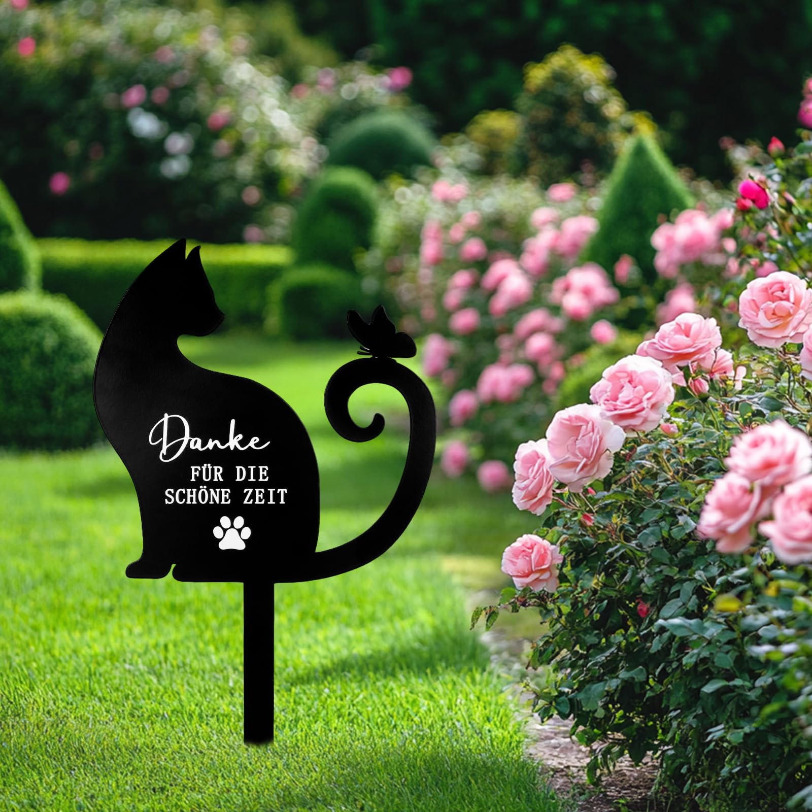 Gedenkstein Katze, Metal Grabplatte mit Gravur Katze Gedenkstein,Grabstein Katze für Draußen,Schwarz ﻿Katzen Grabschmuck aus Edelstahl,für Den Garten Grabdekoration Andenken an Den,für Tierbesitzer