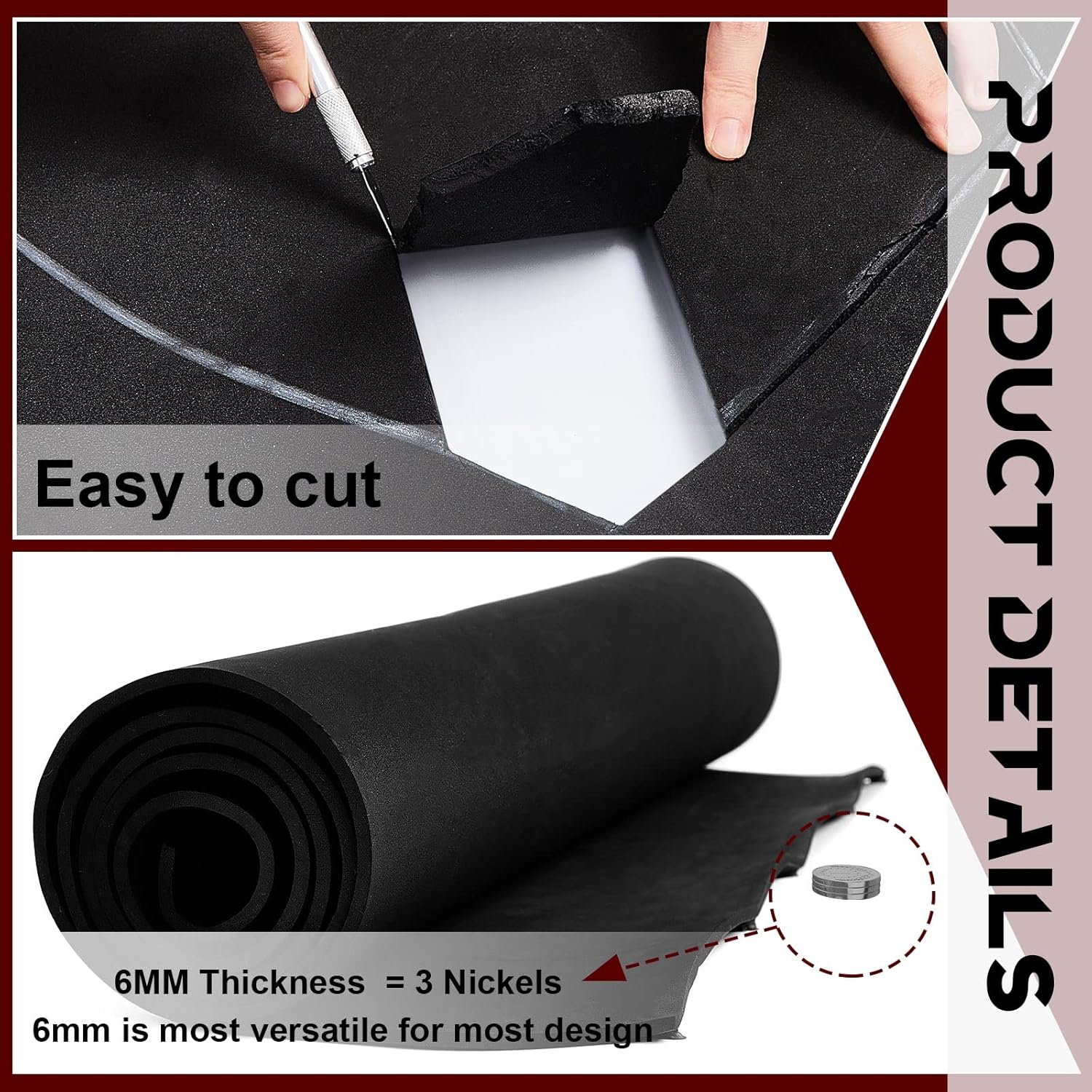Patelai Black EVA Foam Roll 6mm Thick Large Cosplay Foam Sheets 39''x78'' for Cosplay Modeling DIY Projects Crafts Halloween Costumes High Density 85kg/m3
