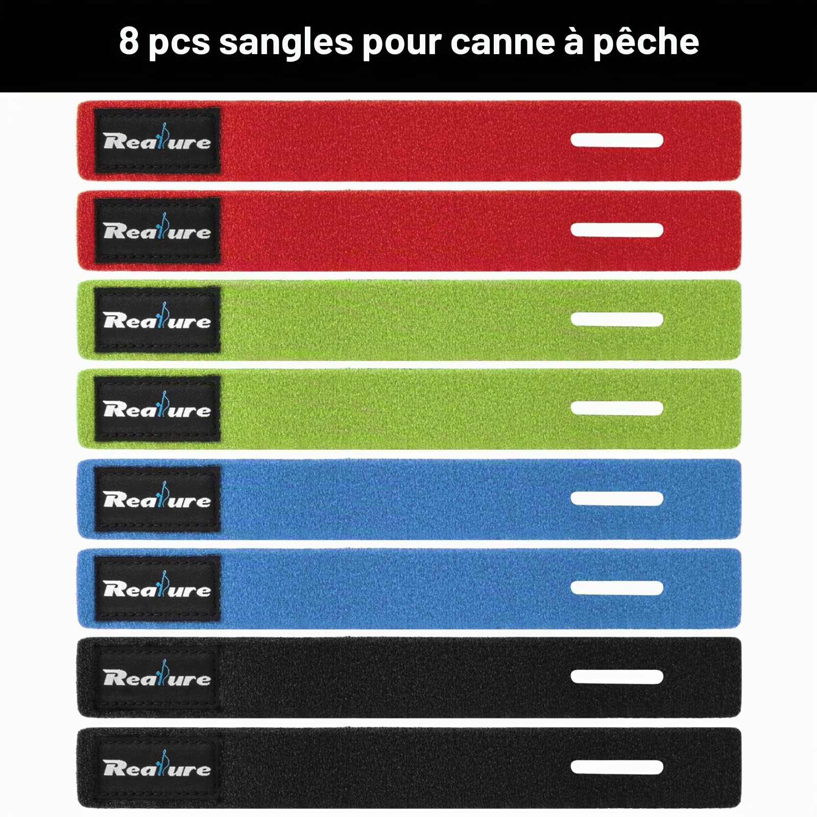 Realure Lot de 8 sangles de canne à pêche réglables en néoprène pour canne fixe mer carpe