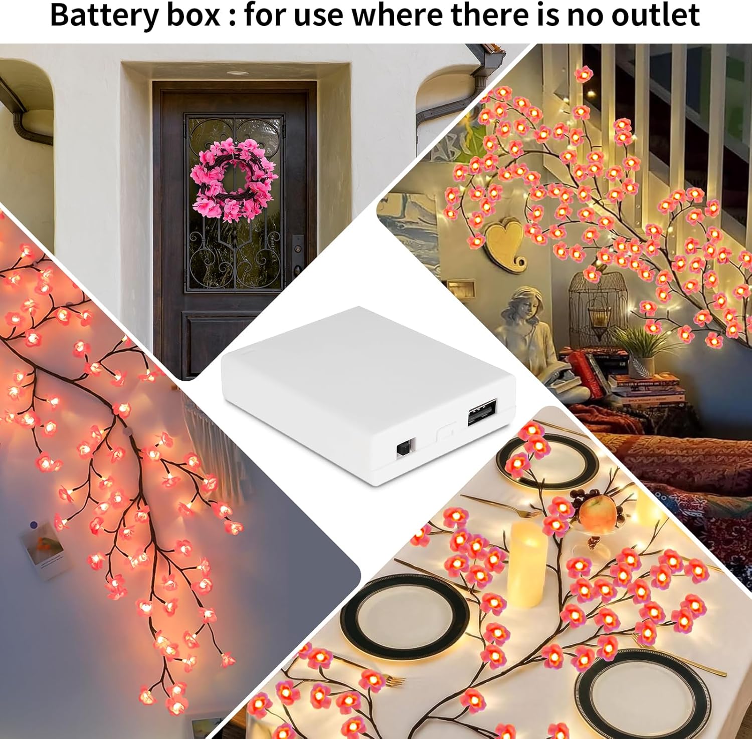 Cherry Enchanted Willow Vine Lights 7.55FT 144LED Pink Cherry Blossom Tree Branch Lights for Wall, Remote Timer,8 Light Model,Bedroom Wall Doors Wedding, Christmas, USB Battery Box