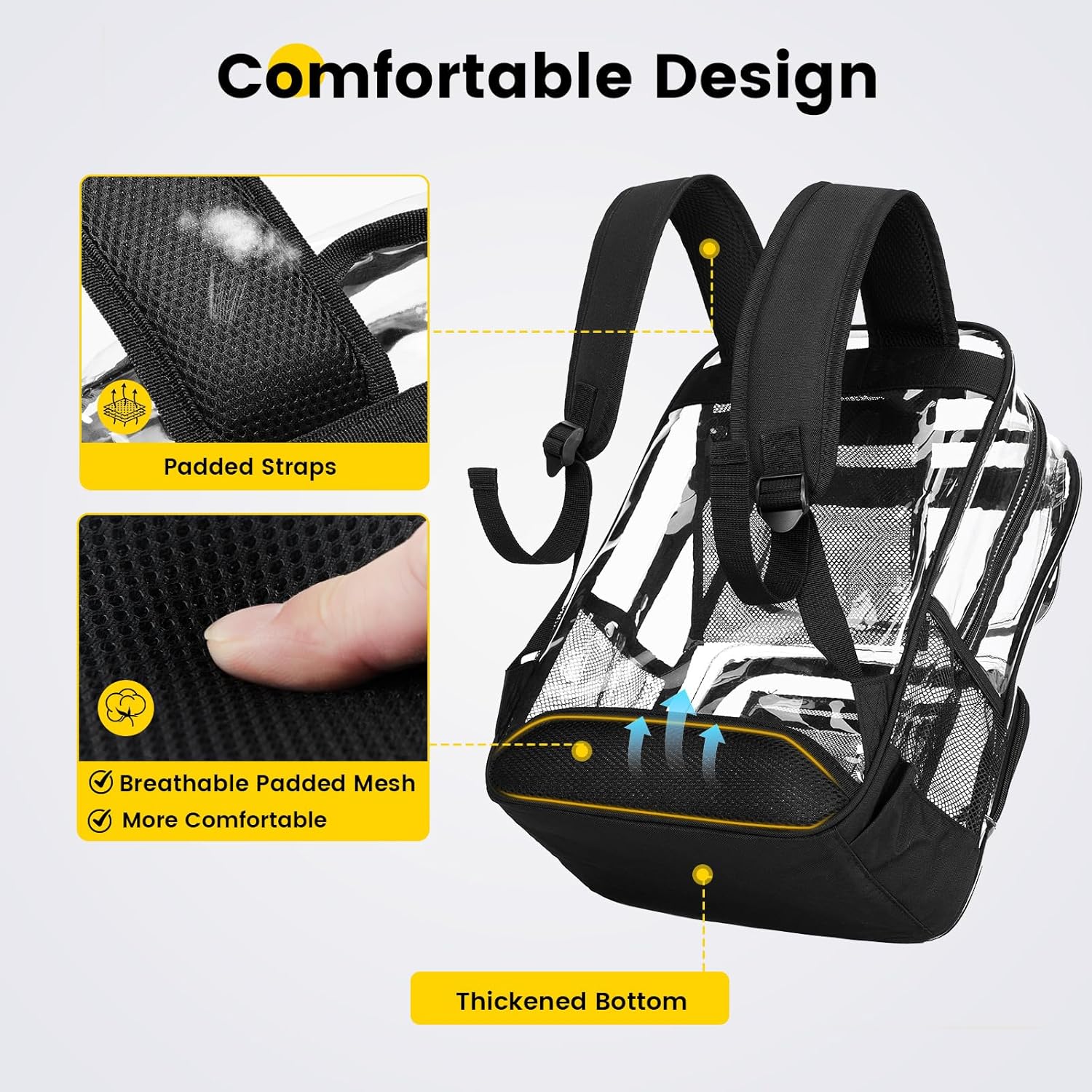 Vorspack Clear Backpack Heavy Duty - Extra Large See Through Bookbag for Girls Boys, Transparent Backpacks for School, College, Work, Travel - Black - Image 5