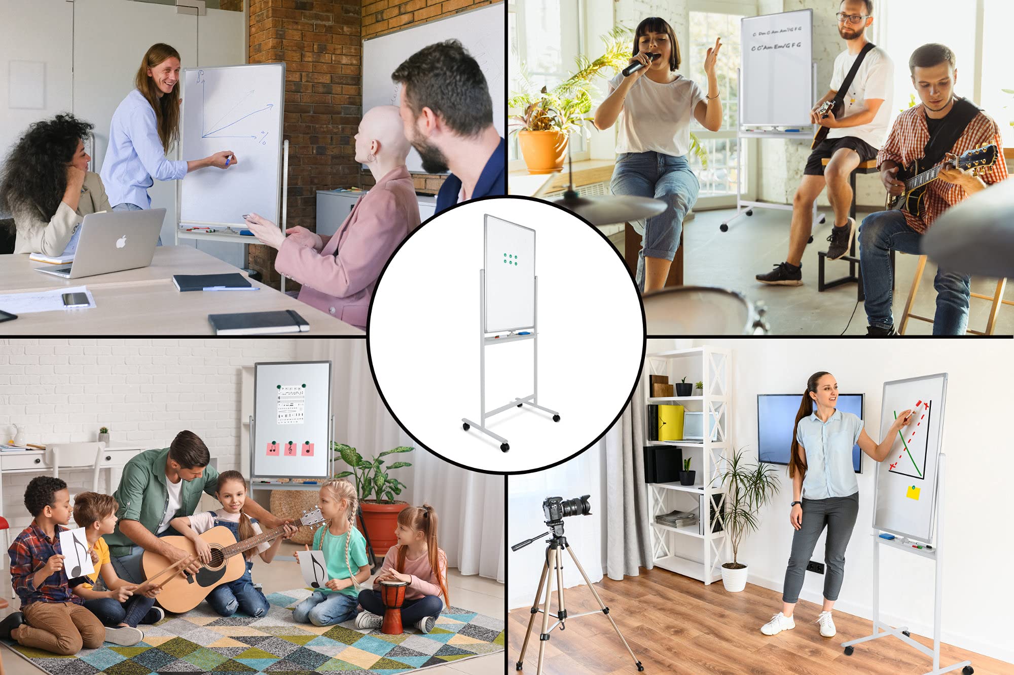 Pronomic WB-6090 Whiteboard, Whiteboard dreh- und verriegelbar, Abwischbar | Beidseitig beschreibbar, Gesamtabmessungen (Höhe x Breite): 171 x 70 cm, Abmessungen Whiteboard (Höhe x Breite): 90 x 60 cm