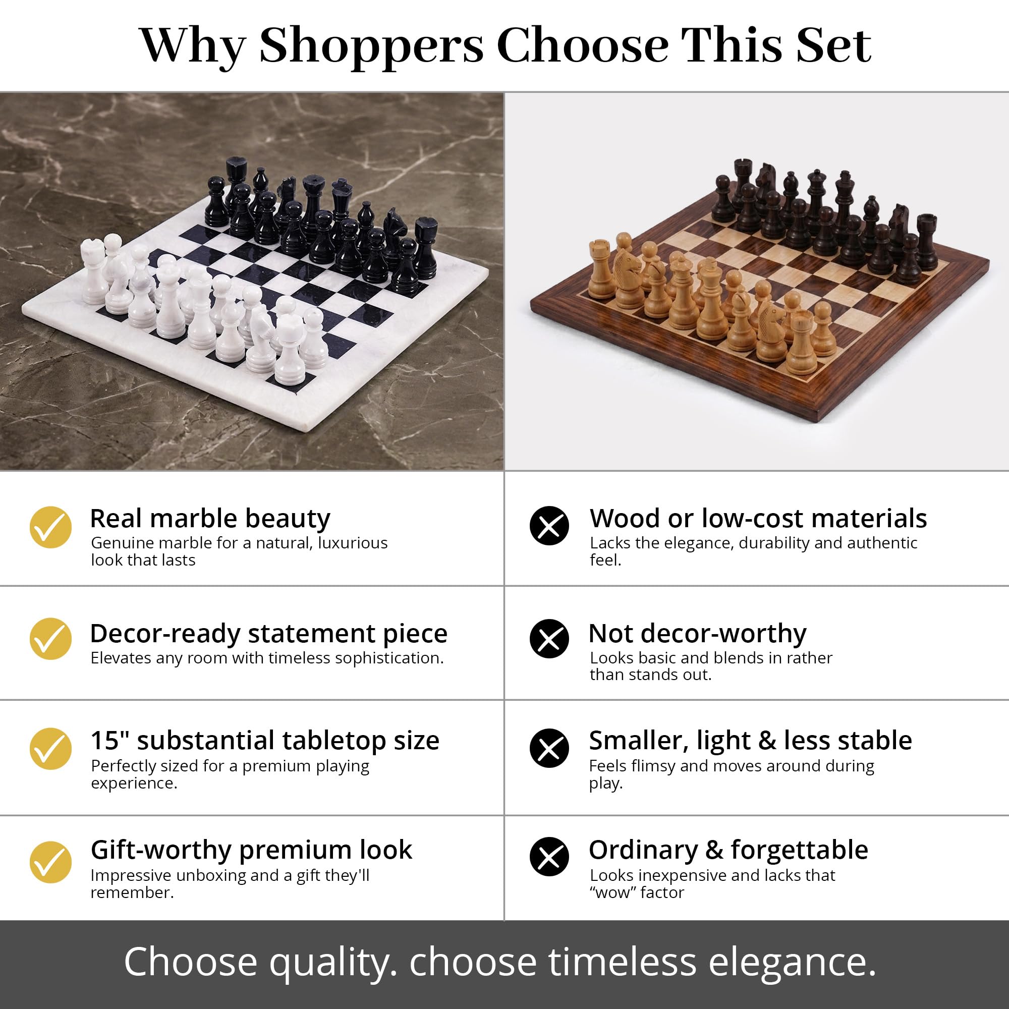 Amazon | 16 Inches Handmade Black and White Marble Full Chess Game