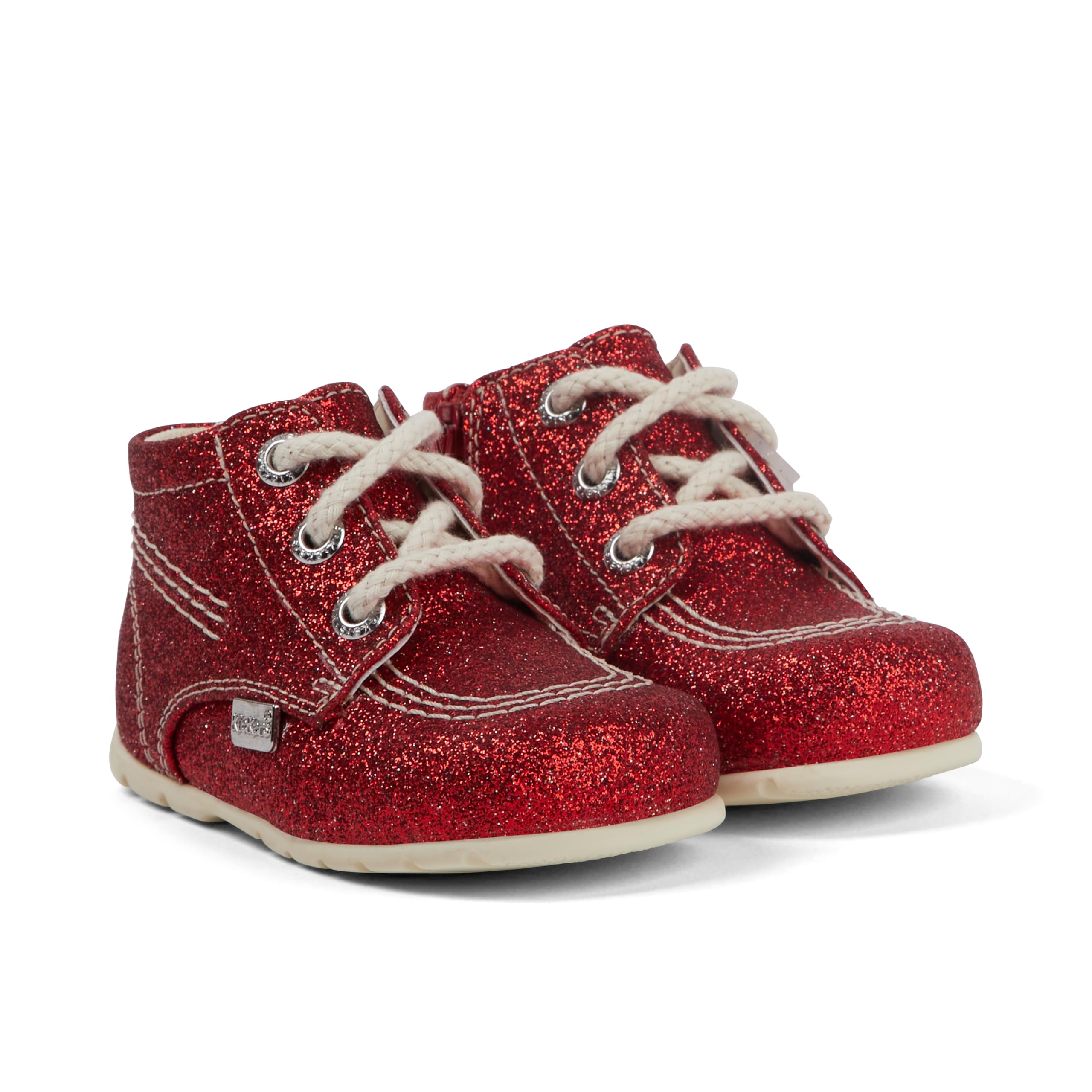 Kickers Unisex Baby Kick Hi Baby Glitter Leather Ankle Boot, Red, 0 UK Child