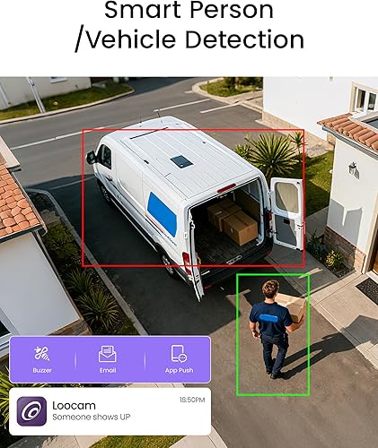 Miniatura 2 de Loocam Sistema de cámara de seguridad PoE de 16CH 8MP, 4TB HDD 4K 8pcs cámaras IP PoE con IA humano/detección de vehículos, NVR H.265+ de 16 canales