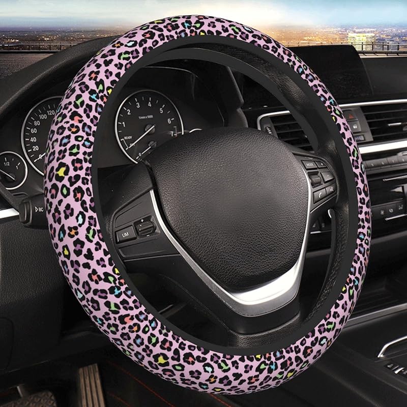 Capa para volante em neoprene com estampa de leopardo rosa, 38,1 cm, Wyayazh, 1 unidade