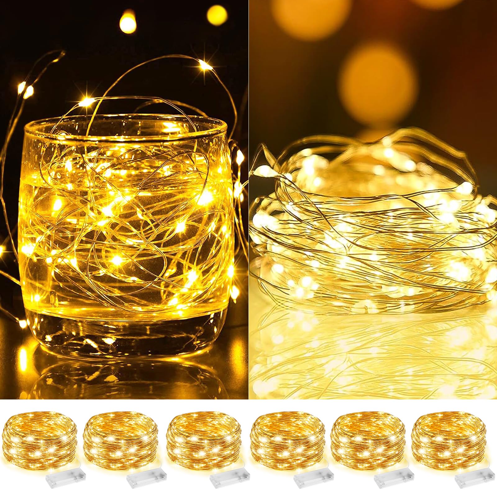 Vautvis 6x Cadena de Luces con Pilas, 3 Metros 30 LED Guirnalda Luces Led Navidad Pilas, Fairy Lights, Guirnaldas Luminosas de Interior para Jardín, Habitación, Terraza, Pared, Cortina