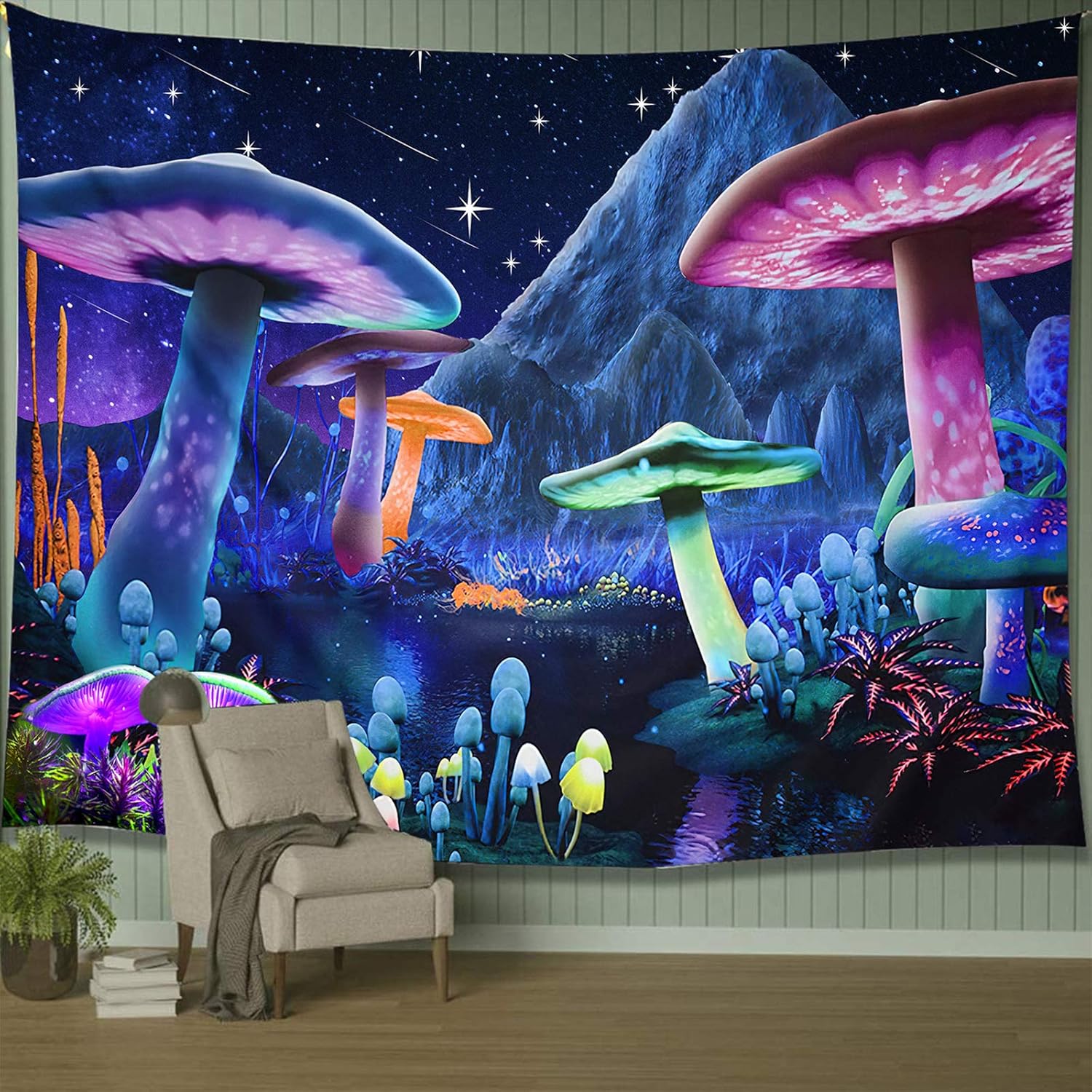 Wekoxo Psychedelic Mushroom Tapestry Starry Sky Tapestry Trippy Wall Tapestry Fantasy Plant Tapestry Wall Hanging for Home Decor (XS / 29.5" × 39.4") : Home & Kitchen