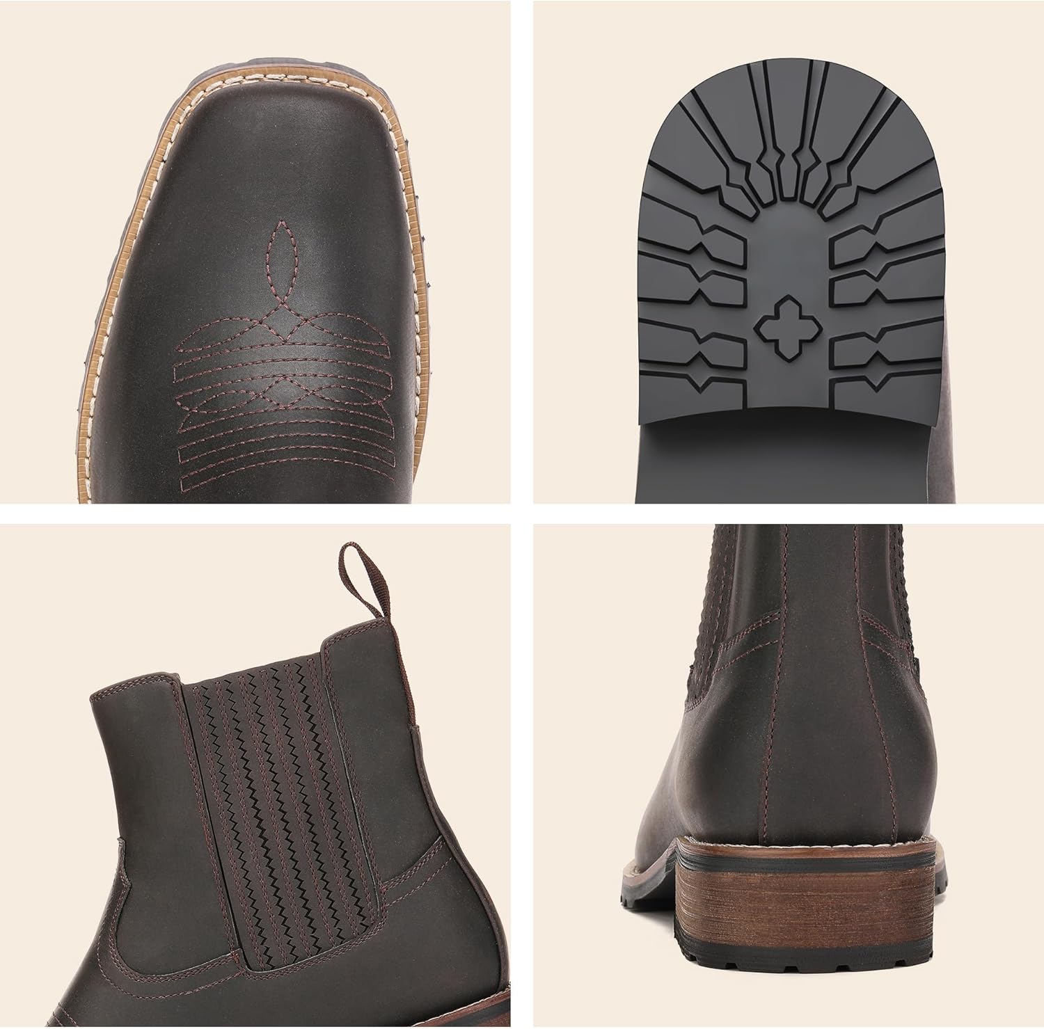 JASONSTAR Cowboy Boots for Men Embroidery Men's Western Boots Retro Square Toe Mens Boot Botas Vaqueras Para Hombre