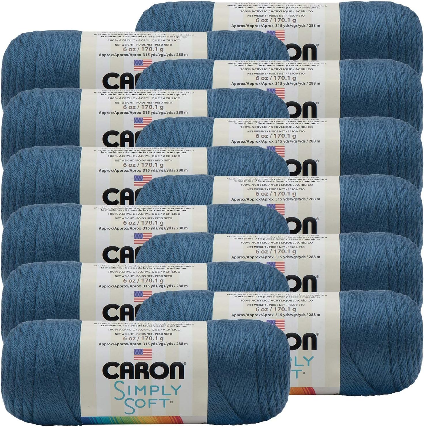 Caron Country Blue, Simply Soft Solids Yarn, Multipack of 12, 12 Pack