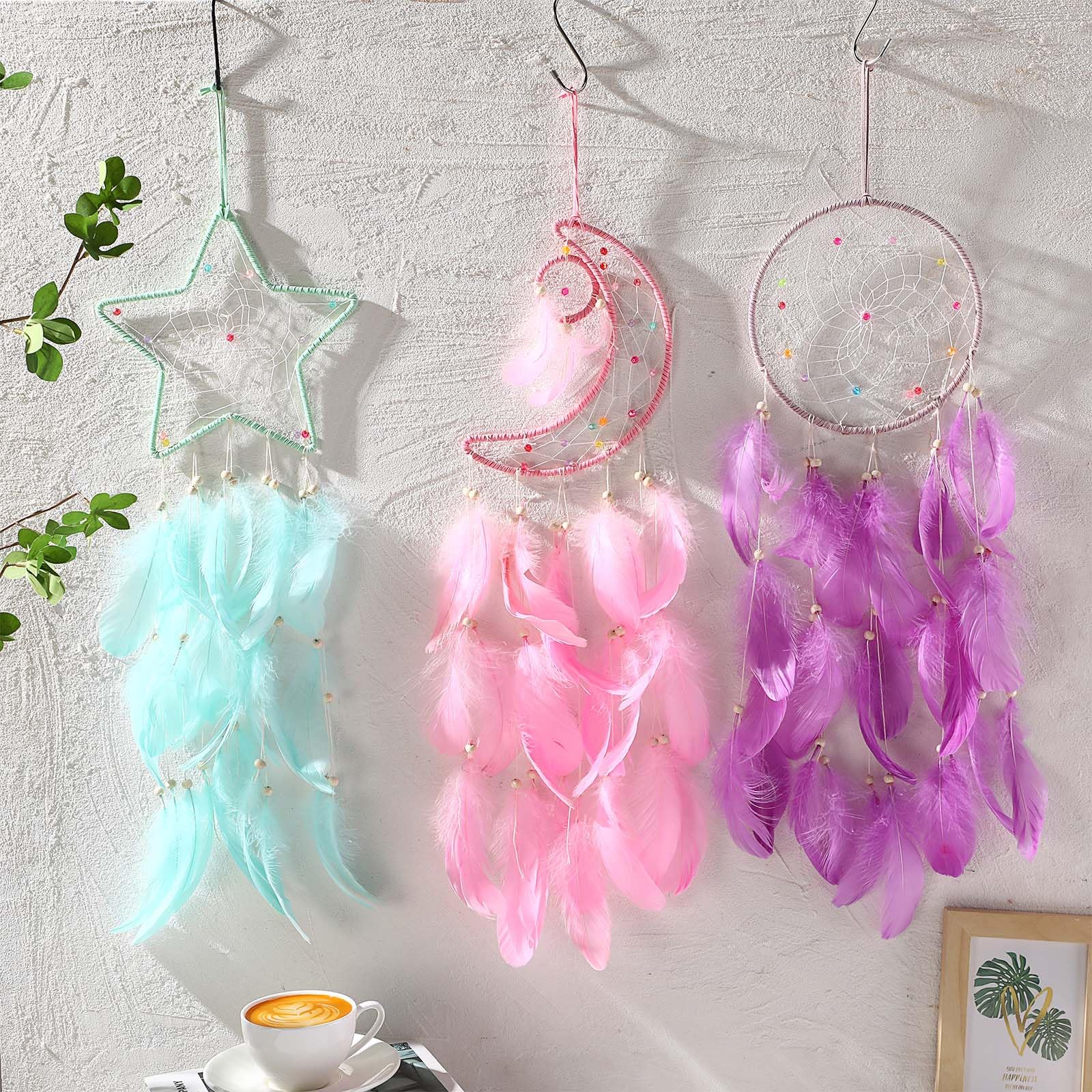 Star & Moon Dream Catcher With Lights – 2 Pack Boho Wall Hanging For Bedroom, Teen Room & Gifts - View #5