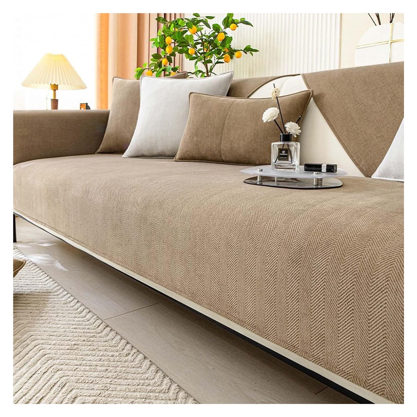 YDHSIKK Sofa Covers, Universal Sofa Covers Herringbone Chenille Multicolor Multiple Sizes(Brown Marron,110 * 160)