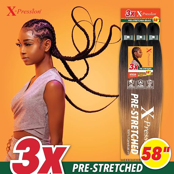 Sensationnel Xpression prestretched braiding hair - 3x xpression 58-inch kanekalon flame retardant smooth yaki braid - 3x x-pression 58 inch (1 pack, BG BURGANDY)