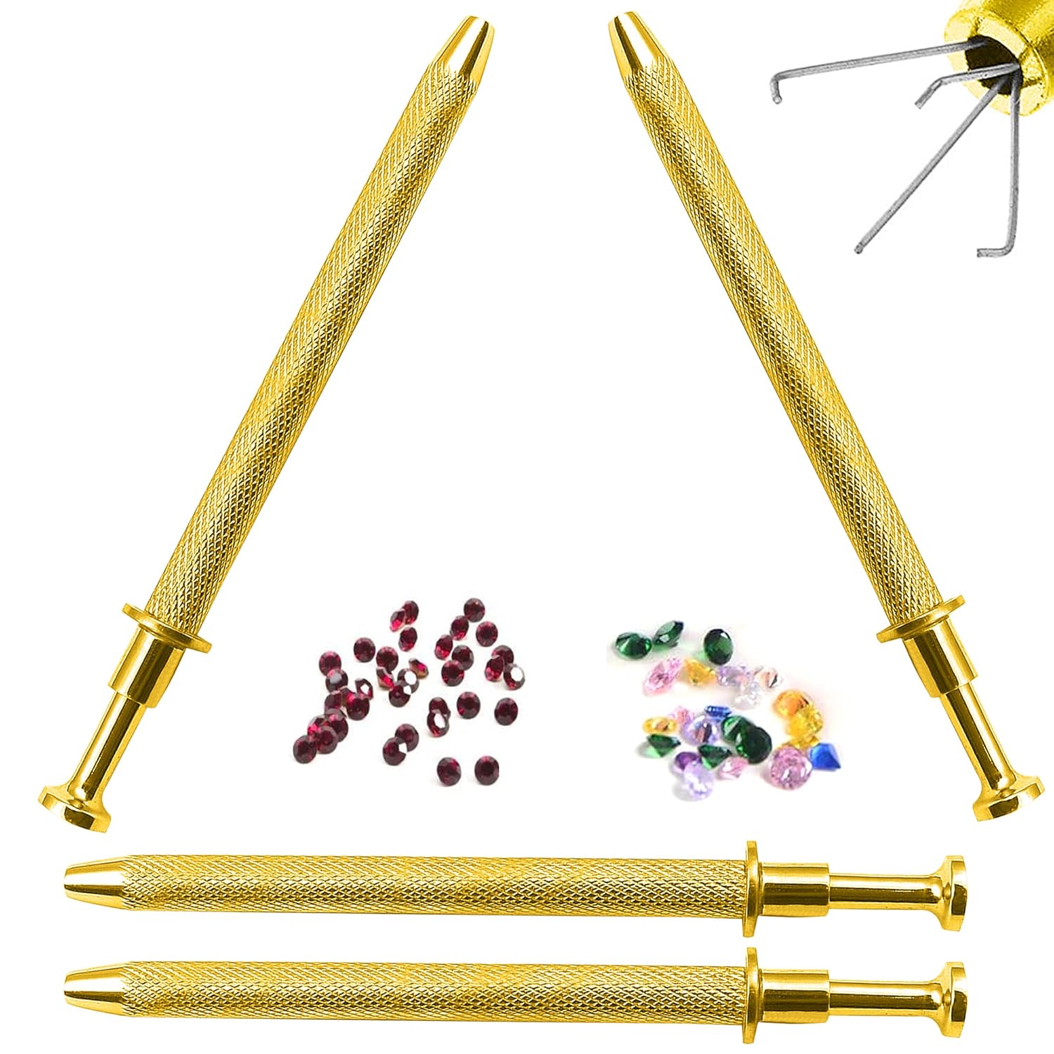 Set of 4 Pieces Gold Plated 4.5" Bead Ball Diamond Grabber Holding Body Piercing Tool For Easy Pickup 4 Prong Claw Stainless Steel