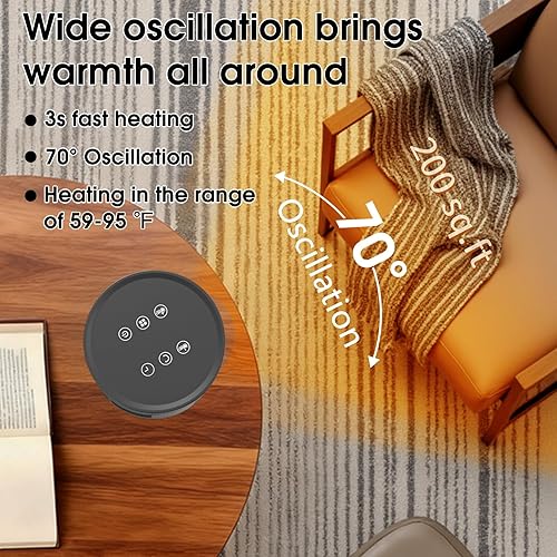 Miniatura 6 de Calentadores de espacio para uso en interiores, calentador eléctrico portátil de cerámica PTC de 1500 W con termostato y control remoto, oscilación