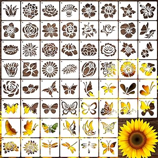 MWOOT 60 Pcs Flower Painting Stencils,Butterfly Drawing Templates for DIY Canvas Fabric Wall Decors Art Set,Reusable Plastic Stencil for Kids Adult DIY Lovers Painting Supplies (7.62x7.62cm)