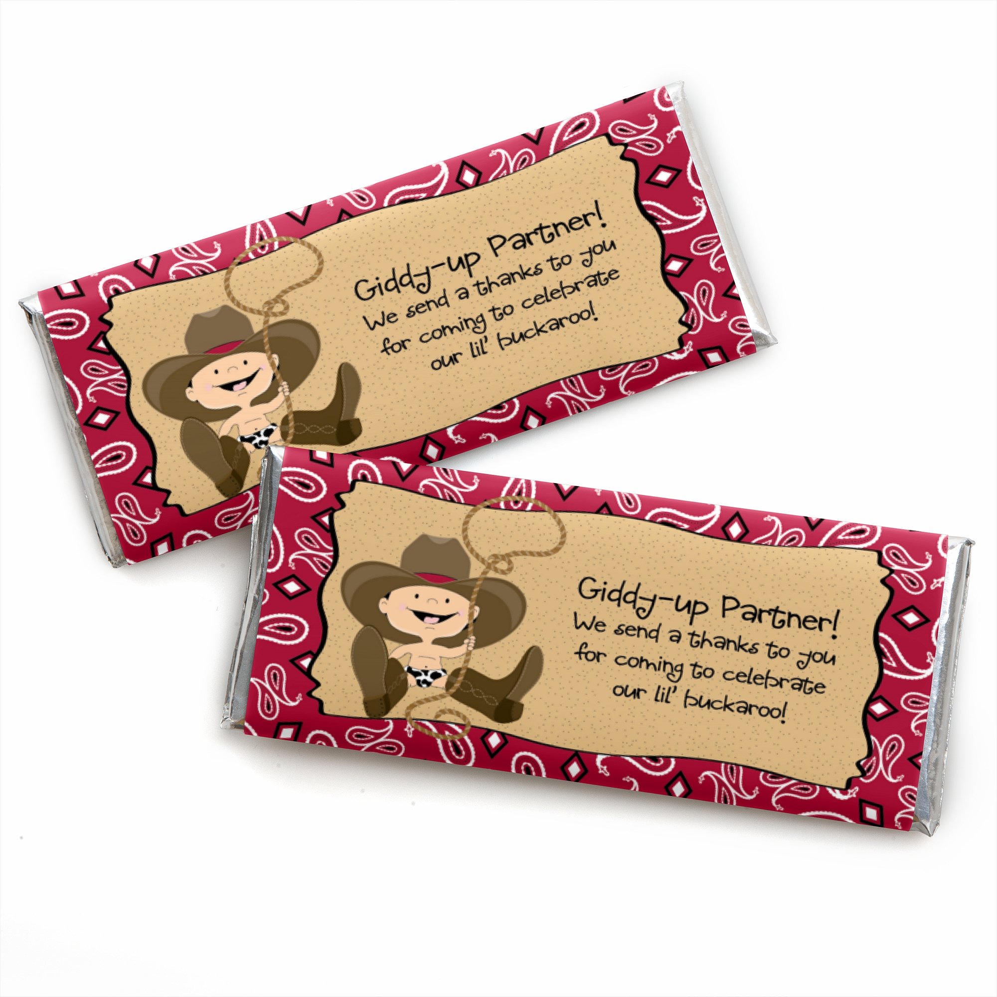 Little Cowboy - Western Candy Bar Wrappers Baby Shower or Birthday Party Favors - Set of 24