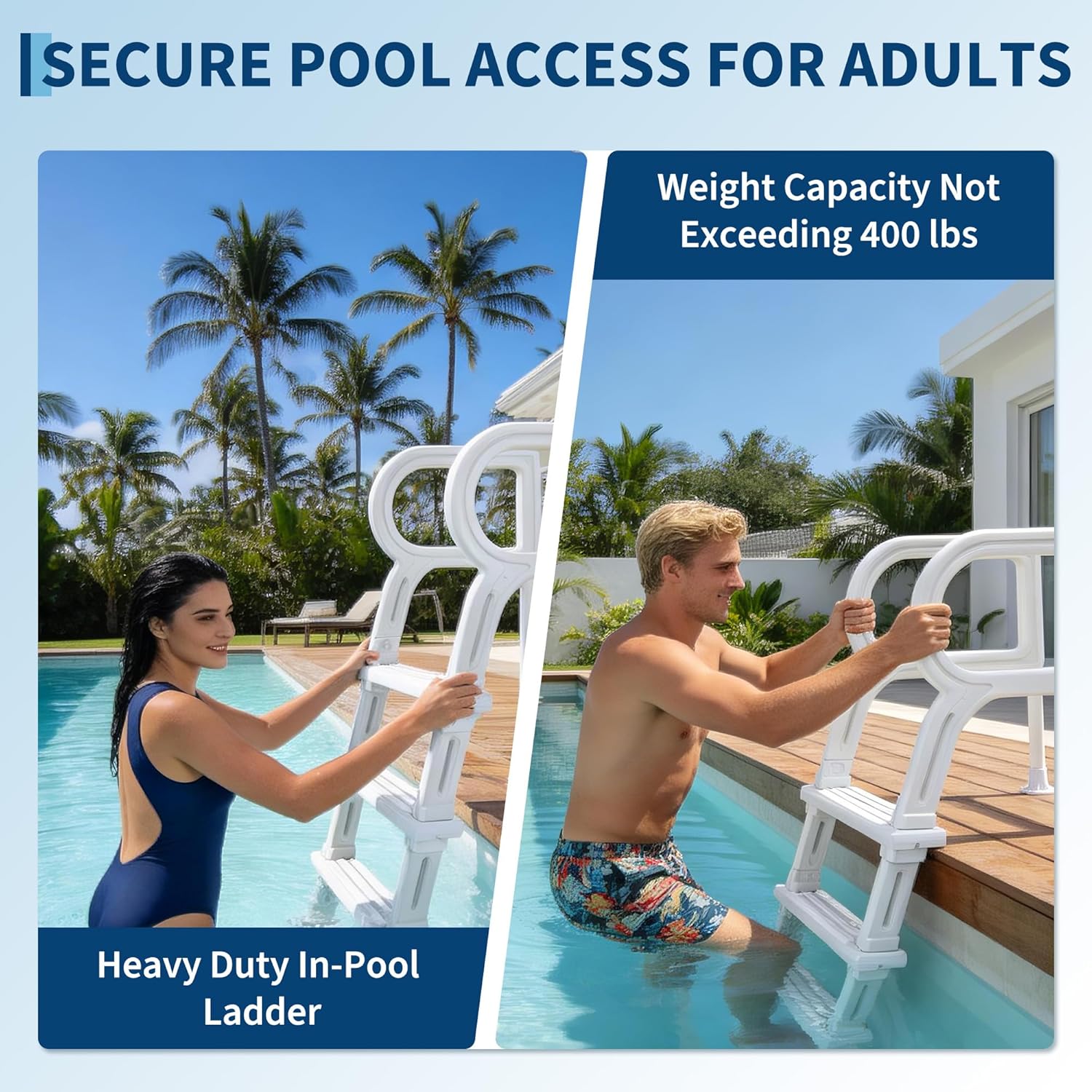 Swimming Pool Ladder, 5-Step Double Handrails Stair | Non-Slip Heavy Duty Steps, 400 lbs Weight Capacity for 48-54 in Inground & Above-Ground Pools, Sturdy PE Construction for Indoor & Outdoor Use