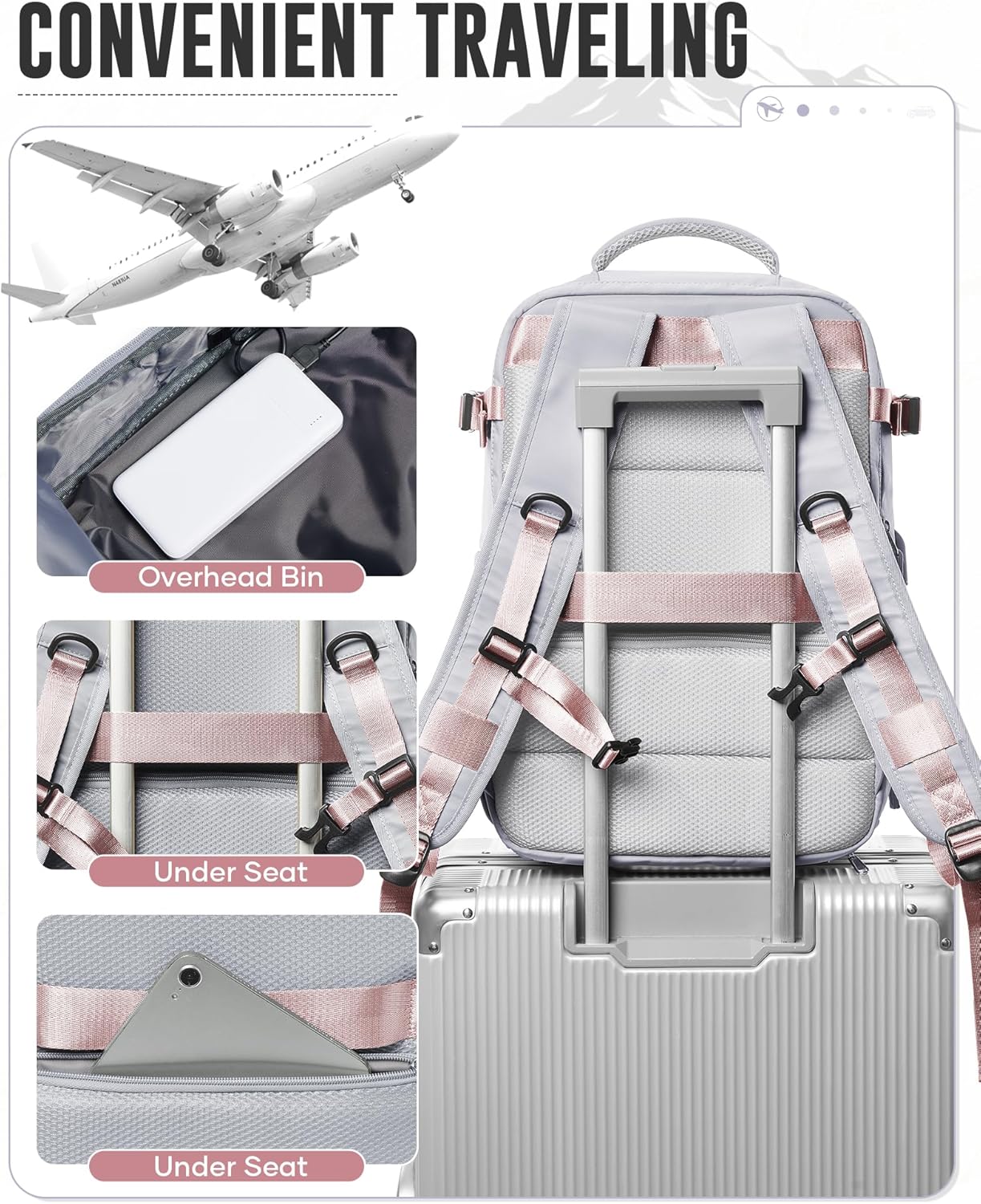 Vacuum Backpack Travel with Pump for Men & Women, Vac Space Backpack Lightweight Waterproof, United Airlines Personal Item Bag for Air Travel,Vacpack Bags for School Business Trip(Grey)