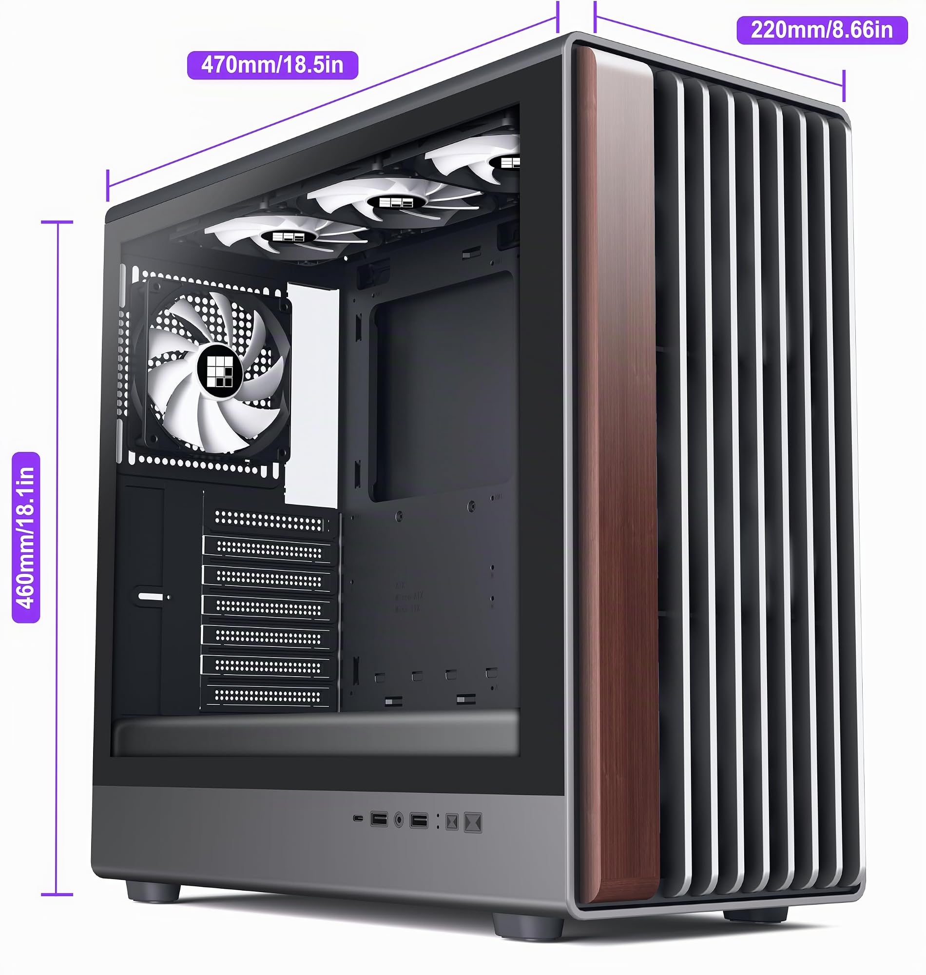 FOIFKIN M1 Caja PC - Panel Frontal de Nogal - 4 Ventiladores ARGB PWM preinstalados - Carcasa de PC ATX Mid-Tower para Juegos (Negro, M2)