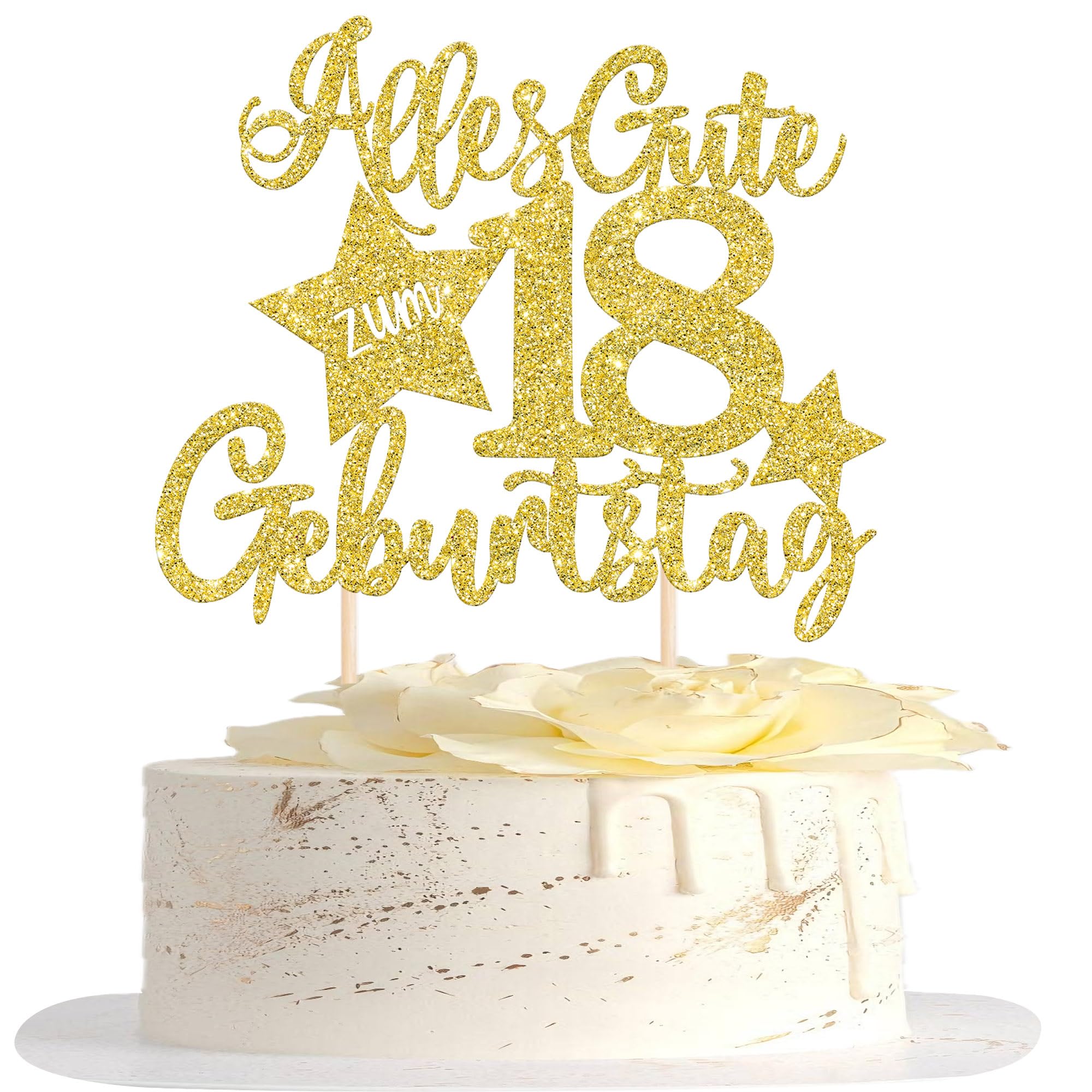 1 Stück 18th Geburtstag Cake Topper Alles Gute zum 18 Geburtstag Tortendeko Happy 18th Auf 18 Jahre Kuchen Deko für Jahrestag Party Kuchen Dekoration Gold