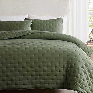 WDCOZY Olive Green California Cal King Size Quilt Bedding Sets with Pillow Shams, Oversized Lightweight Bedspread Coverlet, Bed Cover for All Season - 3 Pieces, 118x106 inches