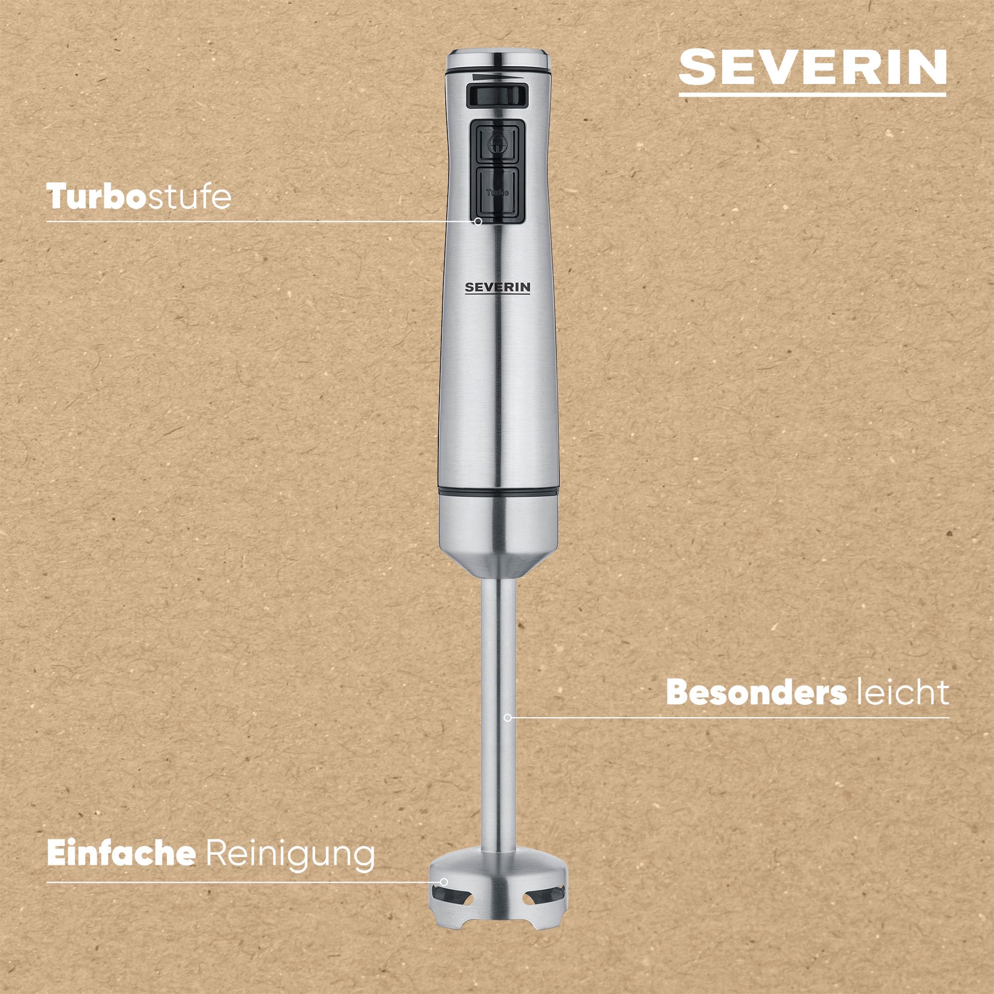SEVERIN Stabmixer zum Pürieren und Zerkleinern, Mixstab mit 4-Klingen-Edelstahlmesser, abnehmbarer Pürierstab mit Mixbehälter, 1.000 W, schwarz / Edelstahl-gebürstet, SM 3773