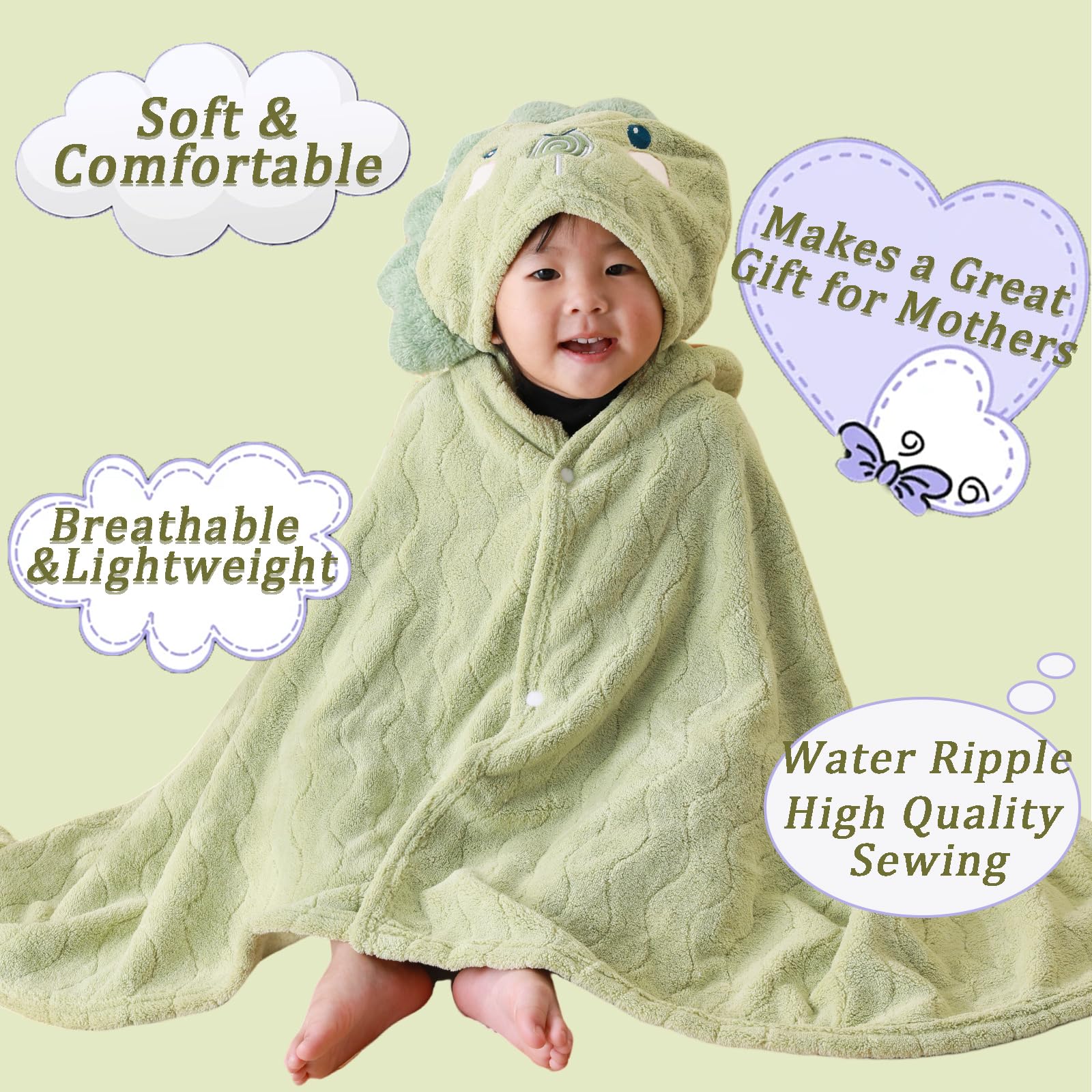 Toallas con capucha para niños y niñas de 0 a 6 años, paquete de 2 toallas de baño con capucha para niños de 27.5 x 55 pulgadas, ultra absorbentes, suaves, gruesas, toalla de baño para bebé,