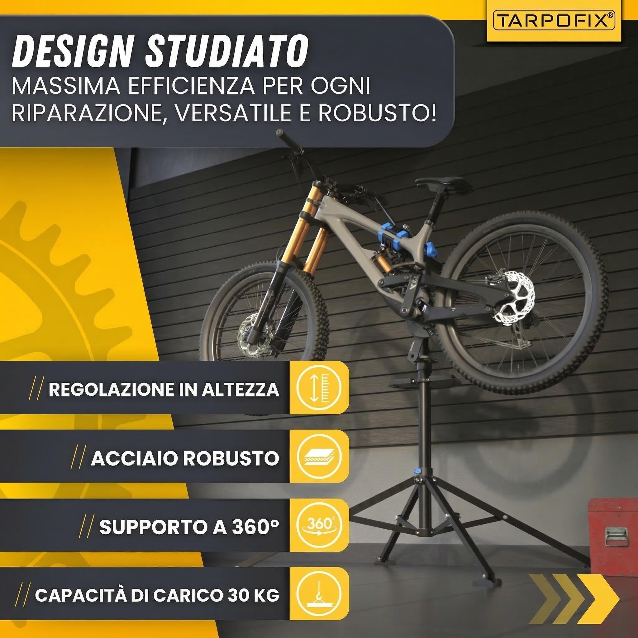 Tarpofix® Cavalletto Manutenzione Bici fino a 30 kg | Premium Cavalletto Bici | Stabile e Regolabile per Bike ed E-Bike | Supporto Professionale per Riparazioni e Manutenzione Bicicletta | Blu