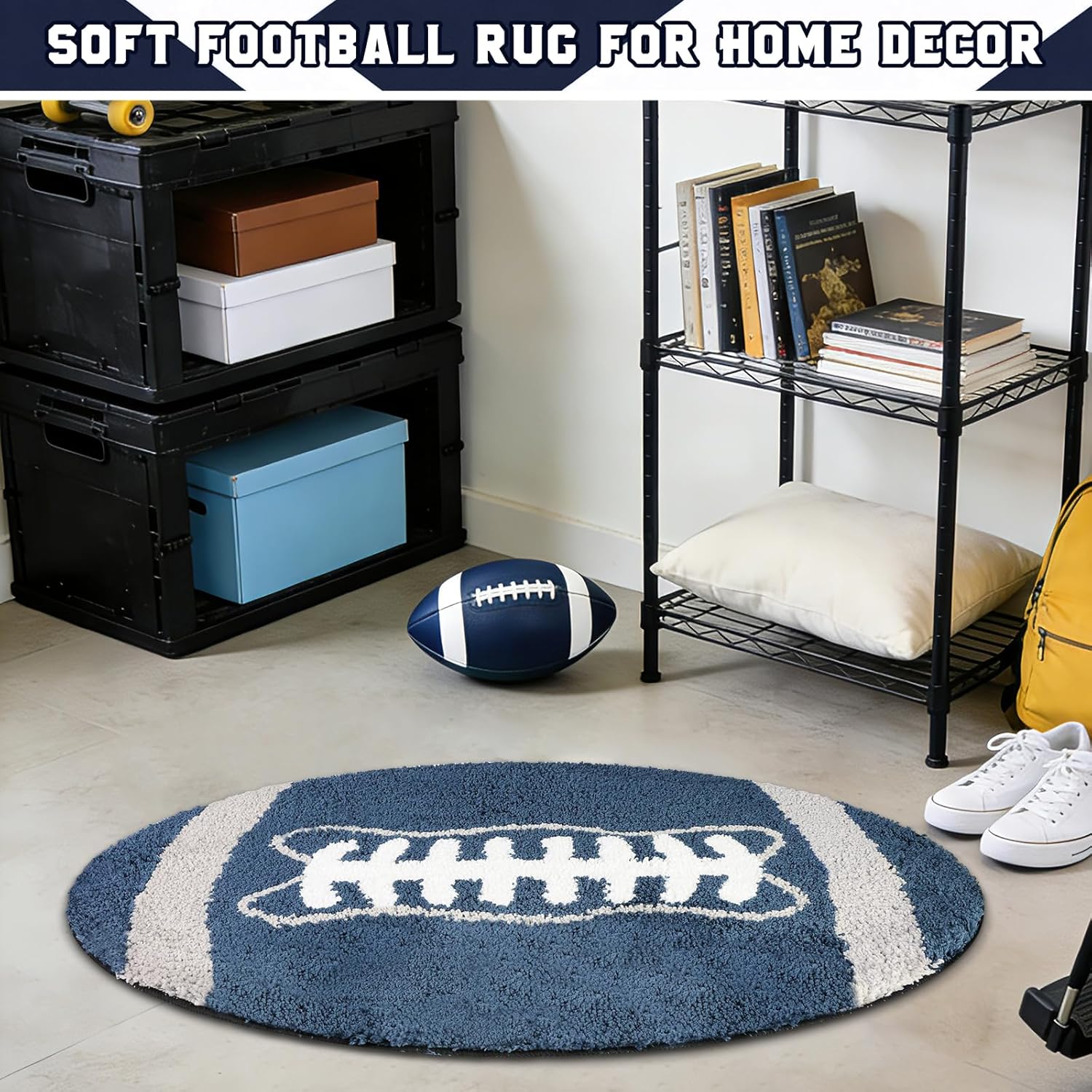 Football Rug for Boys Room Decor 32×20 Inches Soft Football Mat for Bedroom Plush Sports Carpet Washable Area Rug with Non-Slip Backing Sports Team Themed Fans Gifts Playroom Bathroom Door Entryway
