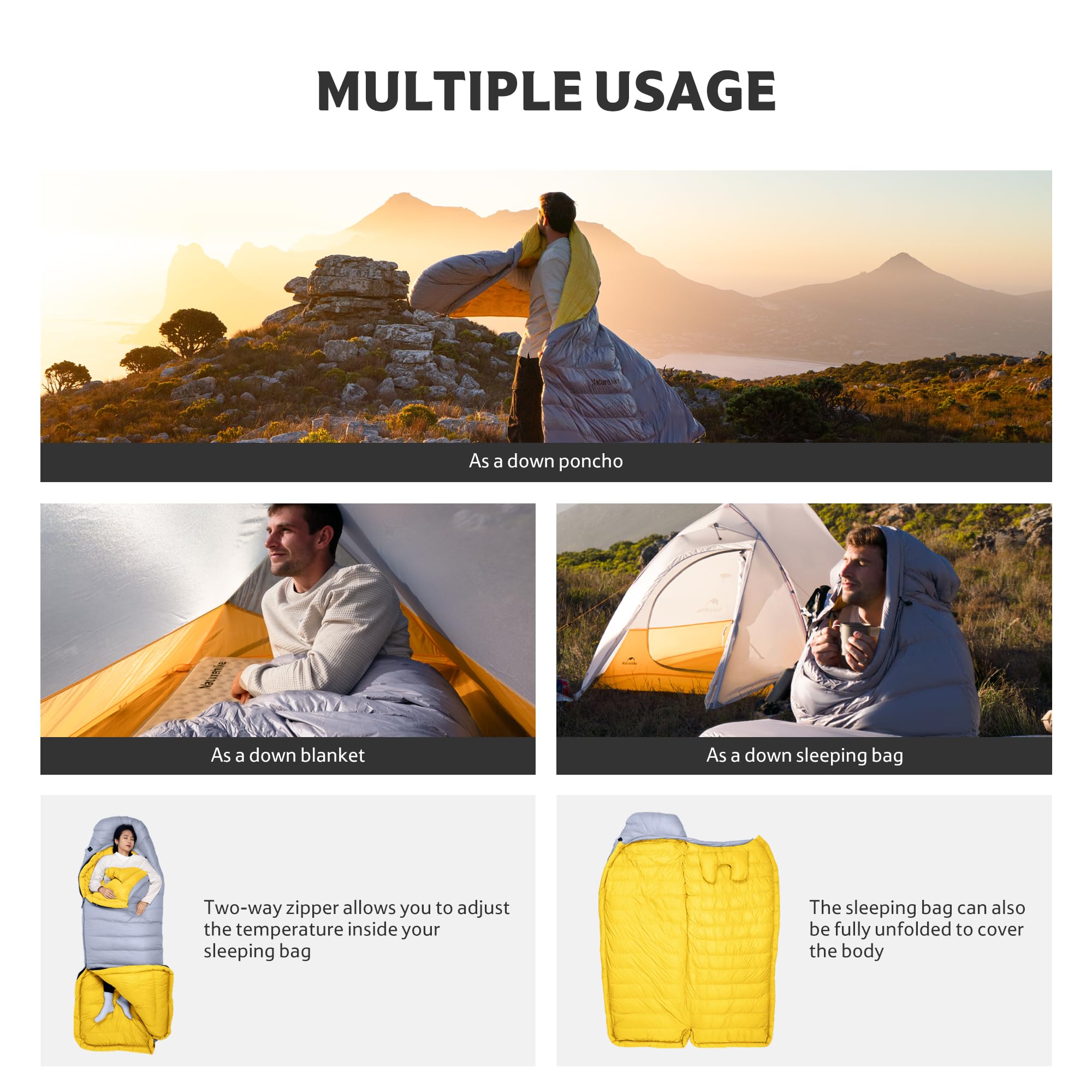 Naturehike Saco de dormir ultraligero de 0 grados para adultos, 650FP para mochileros, saco de dormir para clima frío con plumón RDS, -1.7 °C para camping, senderismo, modelo 2025