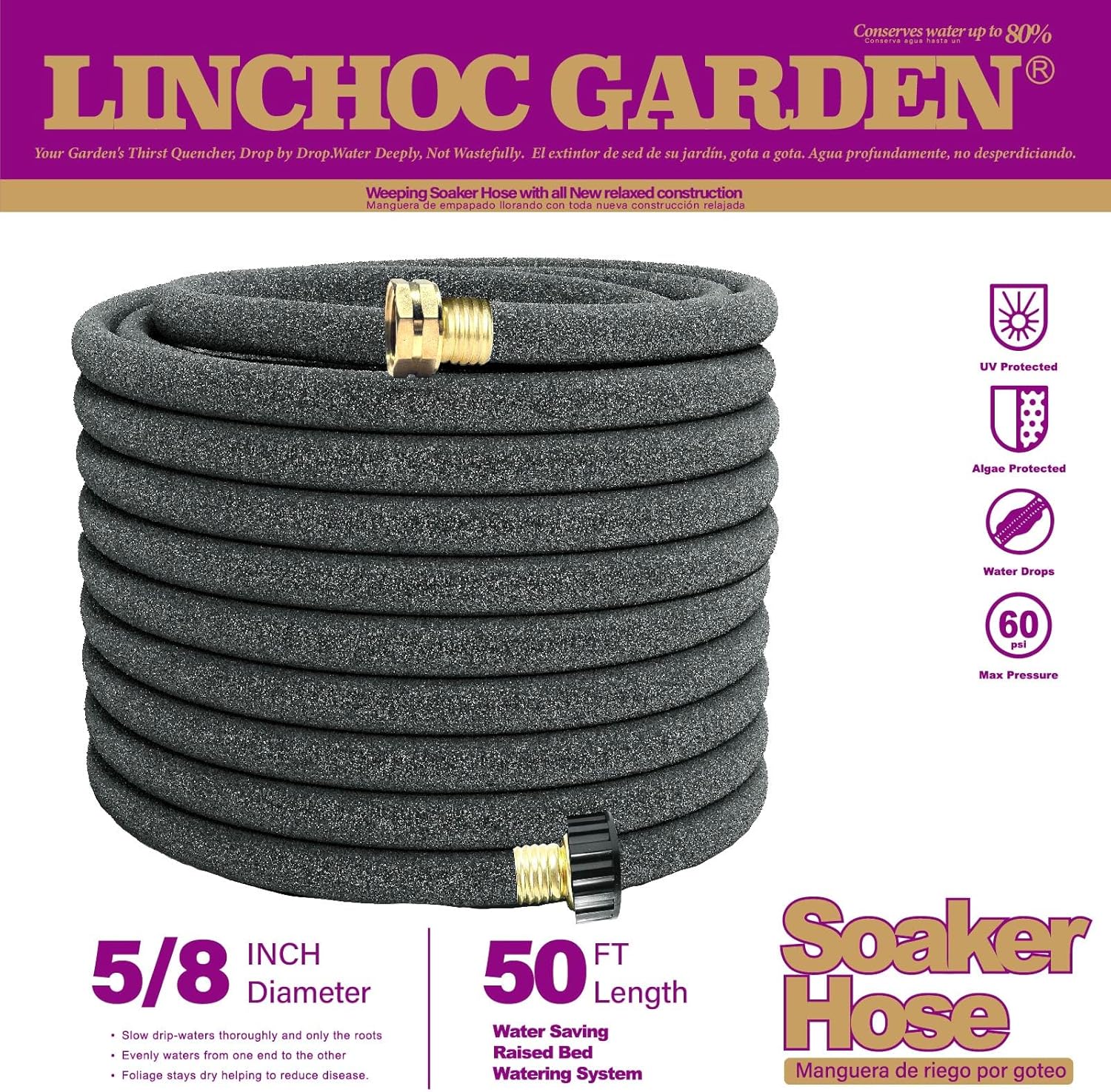 5/8 Inch 50FT Soaker Hose - High Flow Flexible Design for Large Garden Plots | Eco-Friendly Water-Saving & Root-Targeted