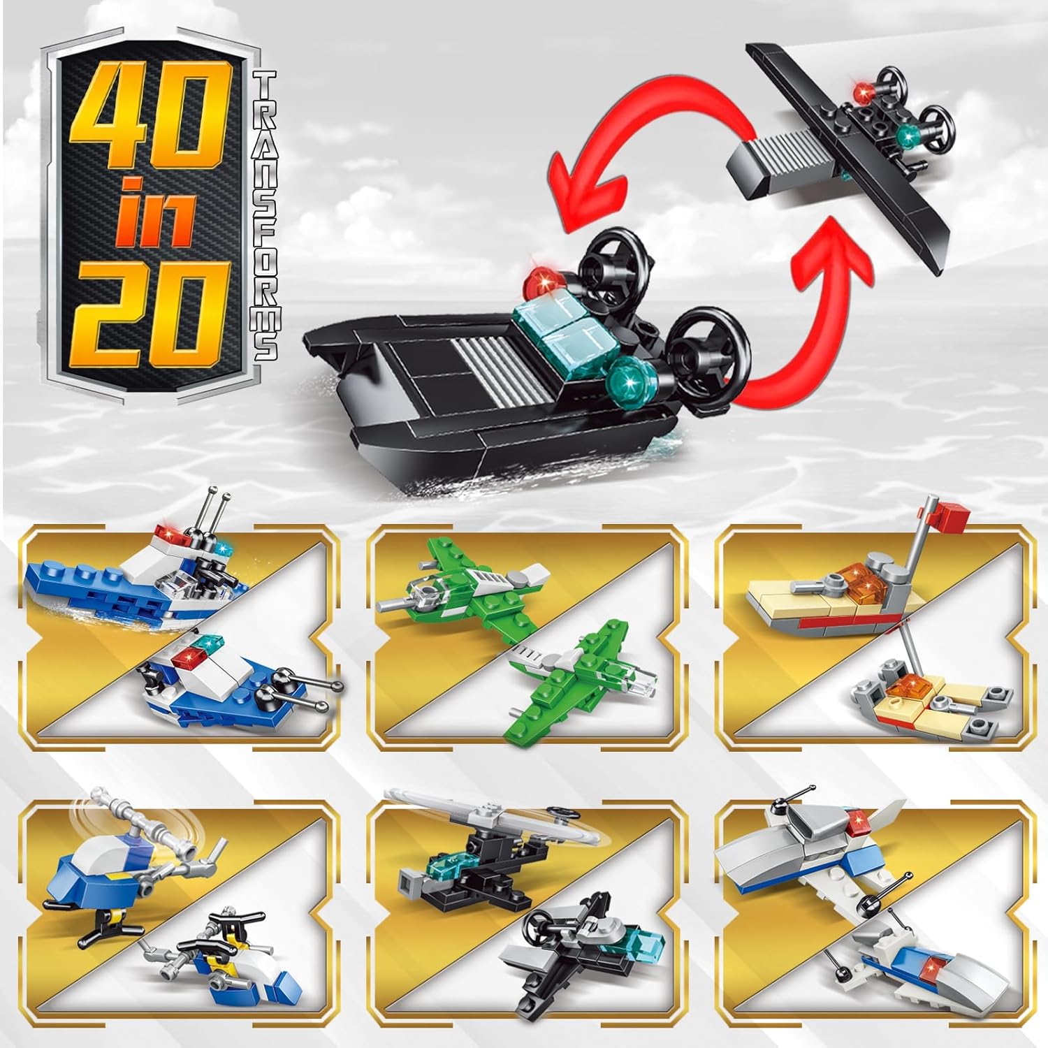 20 Pack 2-in-1 Building Block Toys Party Favors for Kids 8-12 – Fire Truck, Police Car, Airplane & More for Easter Basket Stuffers, Classroom Prizes, Goodie Bag Stuffers, Treasure Box​