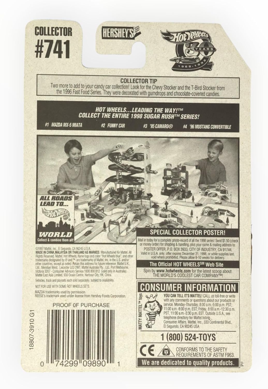 Hot Wheels 1997 Sugar Rush Series Mazda MX-5 Miata Convertible 1/4 (Reese's Peanut Butter Cups Graphics)