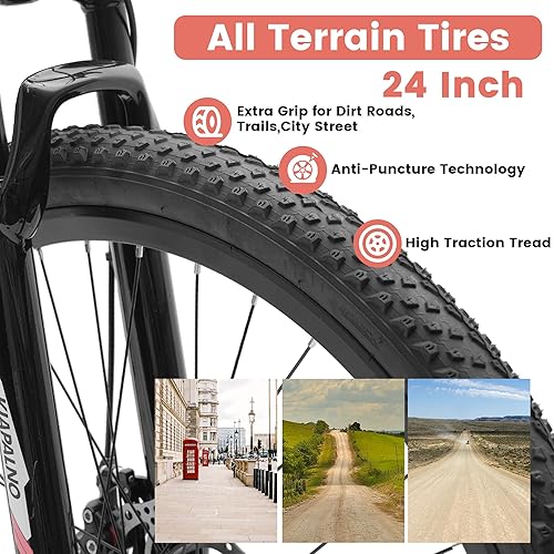 Miniatura 3 de 2426 Inch Mountain Bike for Women Girls, 21-Speed Mountain Bicycle with DiscV-Brakes and Front Fork Suspension, Carbon Steel Frame MTB Bike