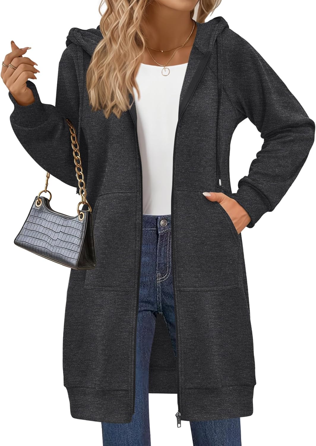 Zeagoo Women's Zip Up Hoodies Long Sleeve Long Tunic Sweatshirts Oversized Fleece Casual 2025 Fall Jacket Coat with Pocket - Image 2