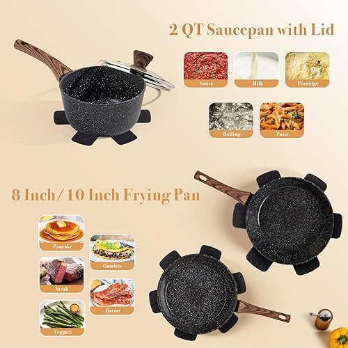 Miniatura 7 de PekGema Juego de utensilios de cocina de cerámica, ollas y sartenes antiadherentes, no tóxico, saludable, antiadherente, utensilios de cocina de