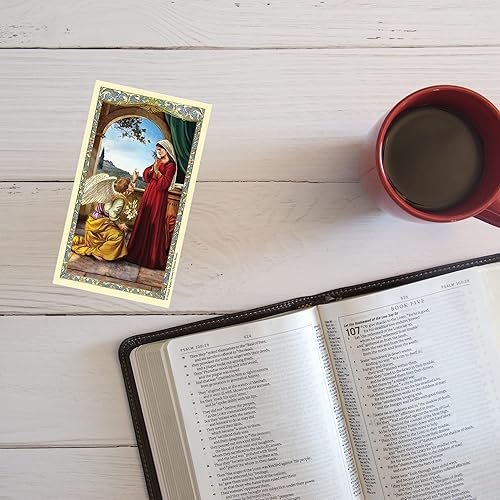 Miniatura 2 de Tarjeta de oración sagrada laminada de la visita de María con marcador bíblico de la espalda del ángelus