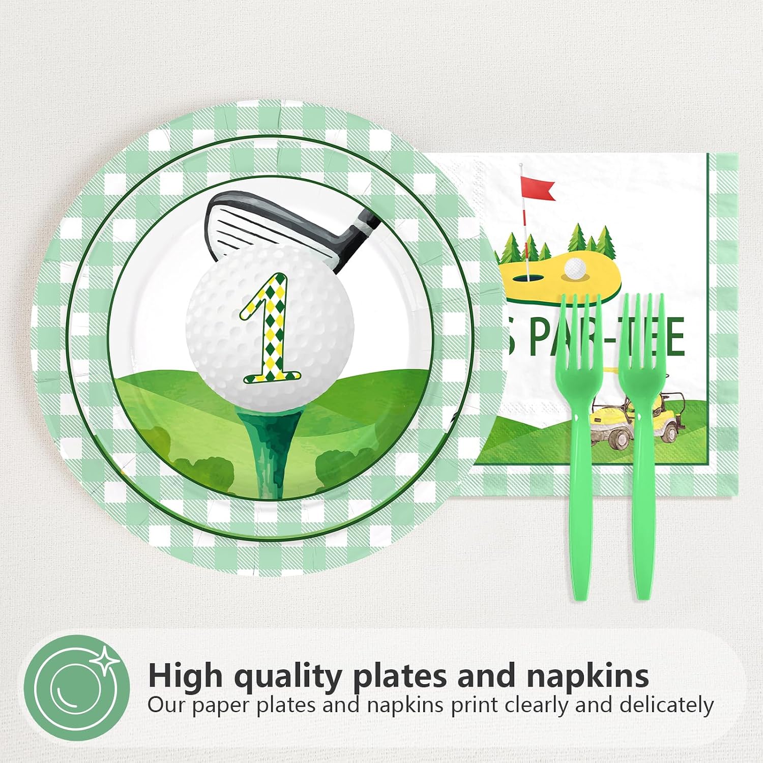 96 Pcs Golf Party Decorations for His First Year Golf Birthday Plates and Napkins Disposable Let’s Par-Tee Tableware Set for Boys Girls 1st Hole in One Birthday Baby Shower Party Supplies Serves 24