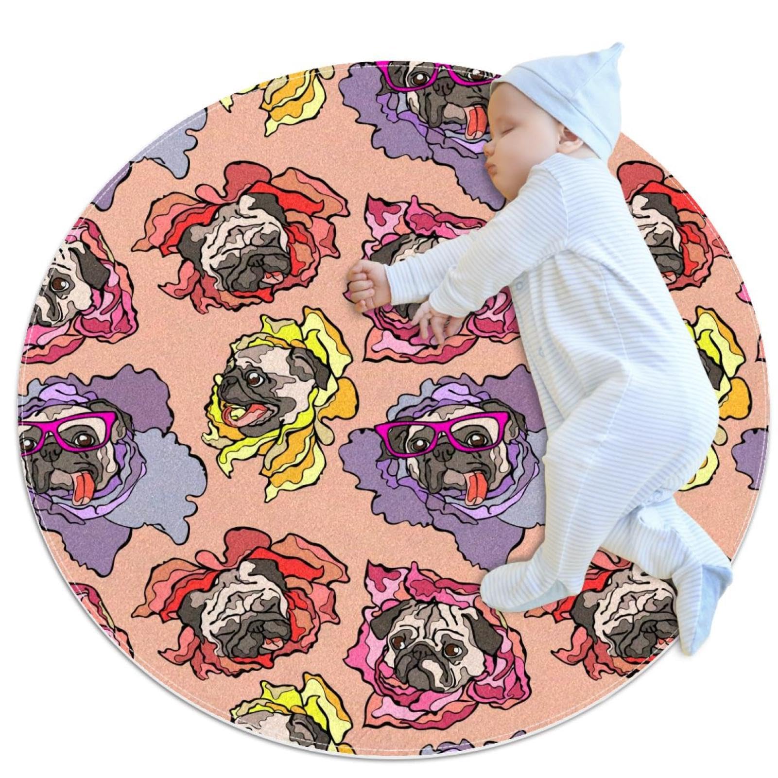Tapis de salle de bain antidérapant déco pour chambre d'enfant et canapé rond 1m