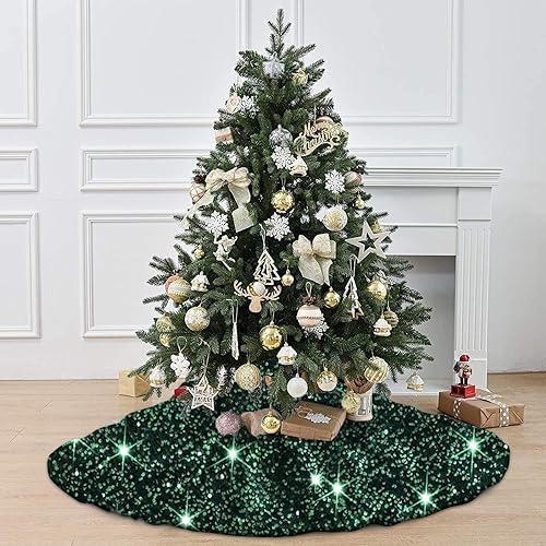 Miniatura 2 de FOTSHARER Falda verde para árbol de Navidad de 21 pulgadas, falda de árbol de terciopelo con purpurina, faldas de árbol de lentejuelas para árboles