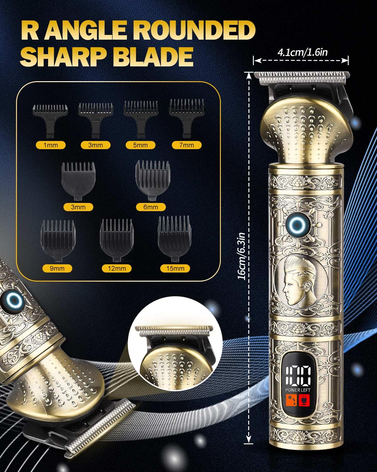 Kit 7 in 1 per barba da uomo, stile retrò, rasoi elettrici, rasoio da uomo, ricaricabile, senza fili, professionale, con display a LED, idea regalo