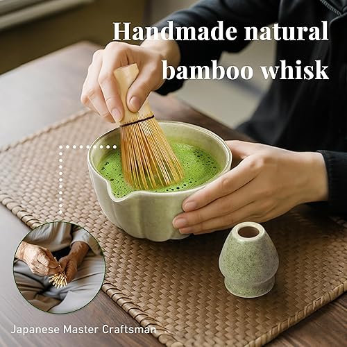 Miniatura 4 de Juego de batidor de matcha, 7 piezas de cerámica Matcha Kit incluye cuenco de matcha con boquilla, batidor de matcha y soporte, cuchara de bambú,