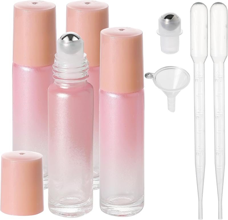 SESENSE Frascos Roll-on para Perfume em Vidro, 10 mL, Rosa, Pacote com 4