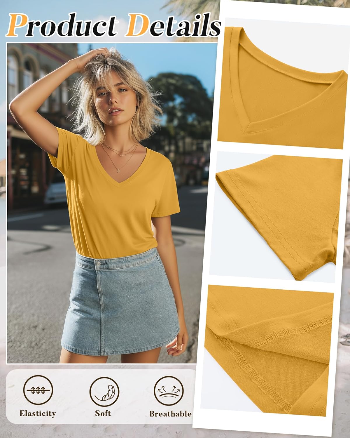 Neer 4 Pack Women's V Neck T-Shirts Short Sleeve Summer Casual Tops Loose Fit Flat Hem Plain Basic Tees - Image 6