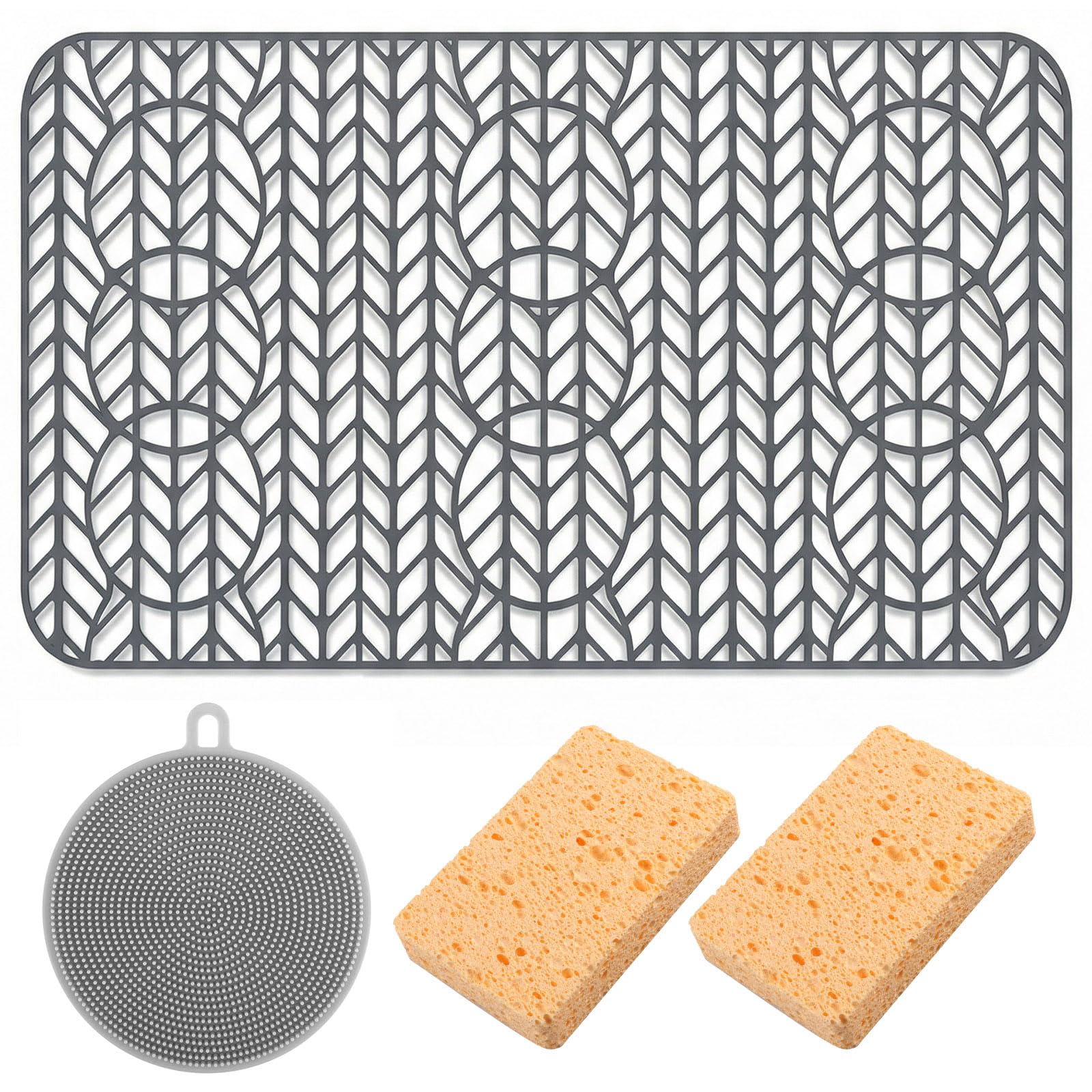 71 x 38 CM Tappetino Lavello Cucina Grande con Spazzola per la Pulizia Proteggi Lavandino Cucina Silicone Tagliabile e Pieghevole Foro di Scarico Tappeto Lavabo Resistente Calore Antiscivolo