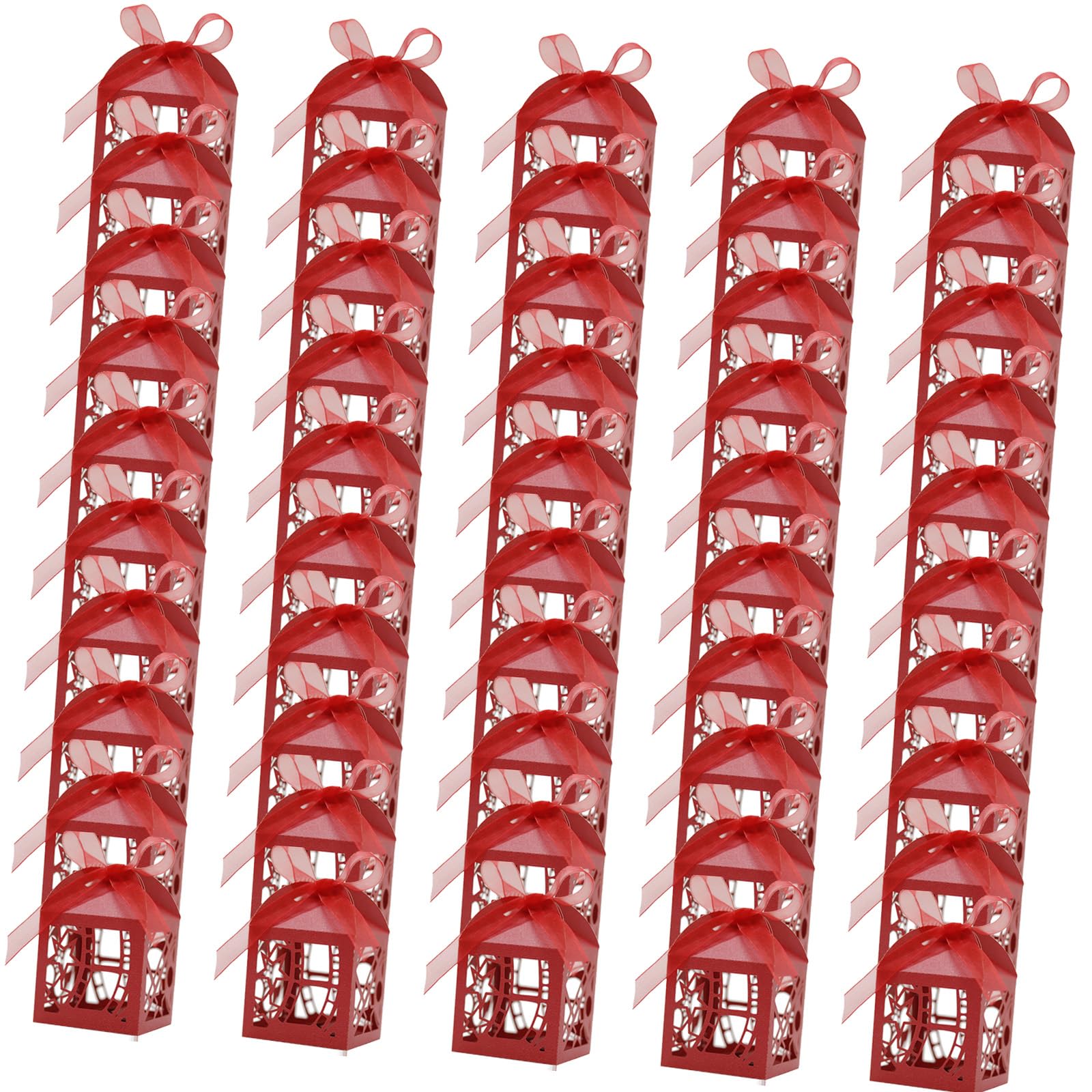 Elnwnnkc 50pcs Hollow Out Film Wedding Favor Boxes Packaging Box with Ribbon for Candy and Chocolate Candies Storage Container Chocolate Gift Packaging
