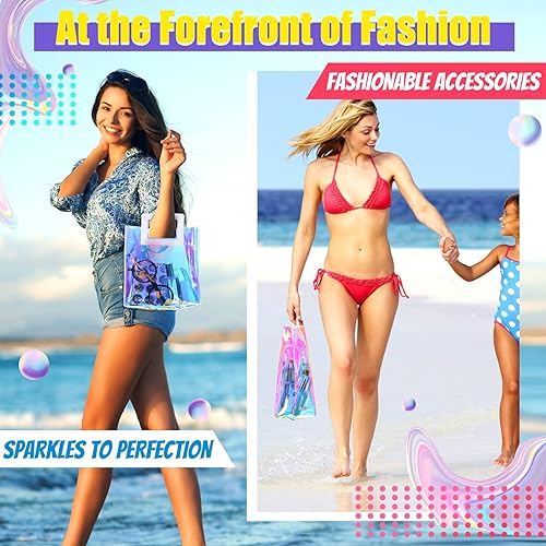 Miniatura 7 de 10 bolsas de regalo holográficas, transparentes, iridiscentes, reutilizables, bolsas de regalo de cumpleaños, con asa, de PVC, bolsas de compras,